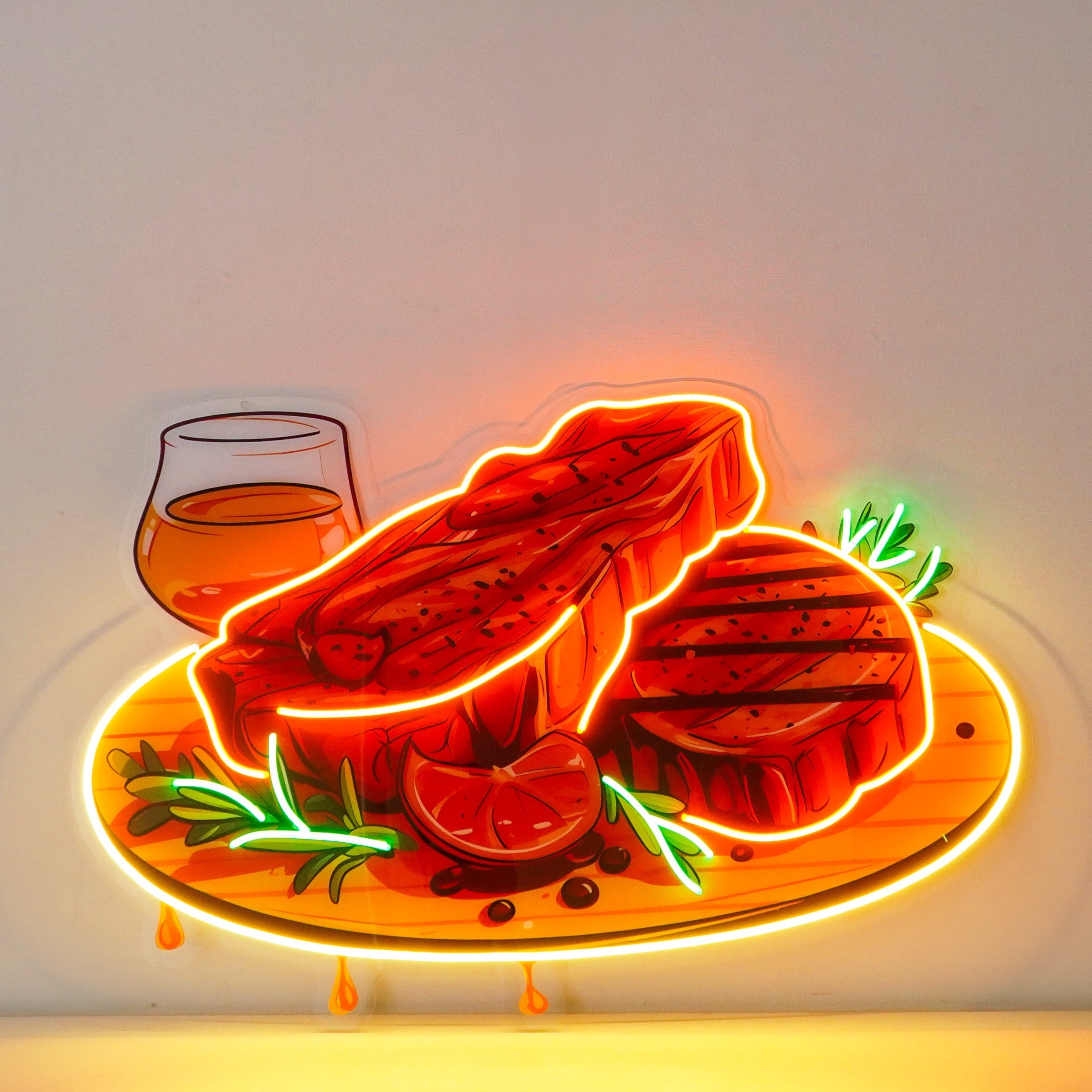 Grilled Meat Isolated LED Neon Sign Light Pop Art