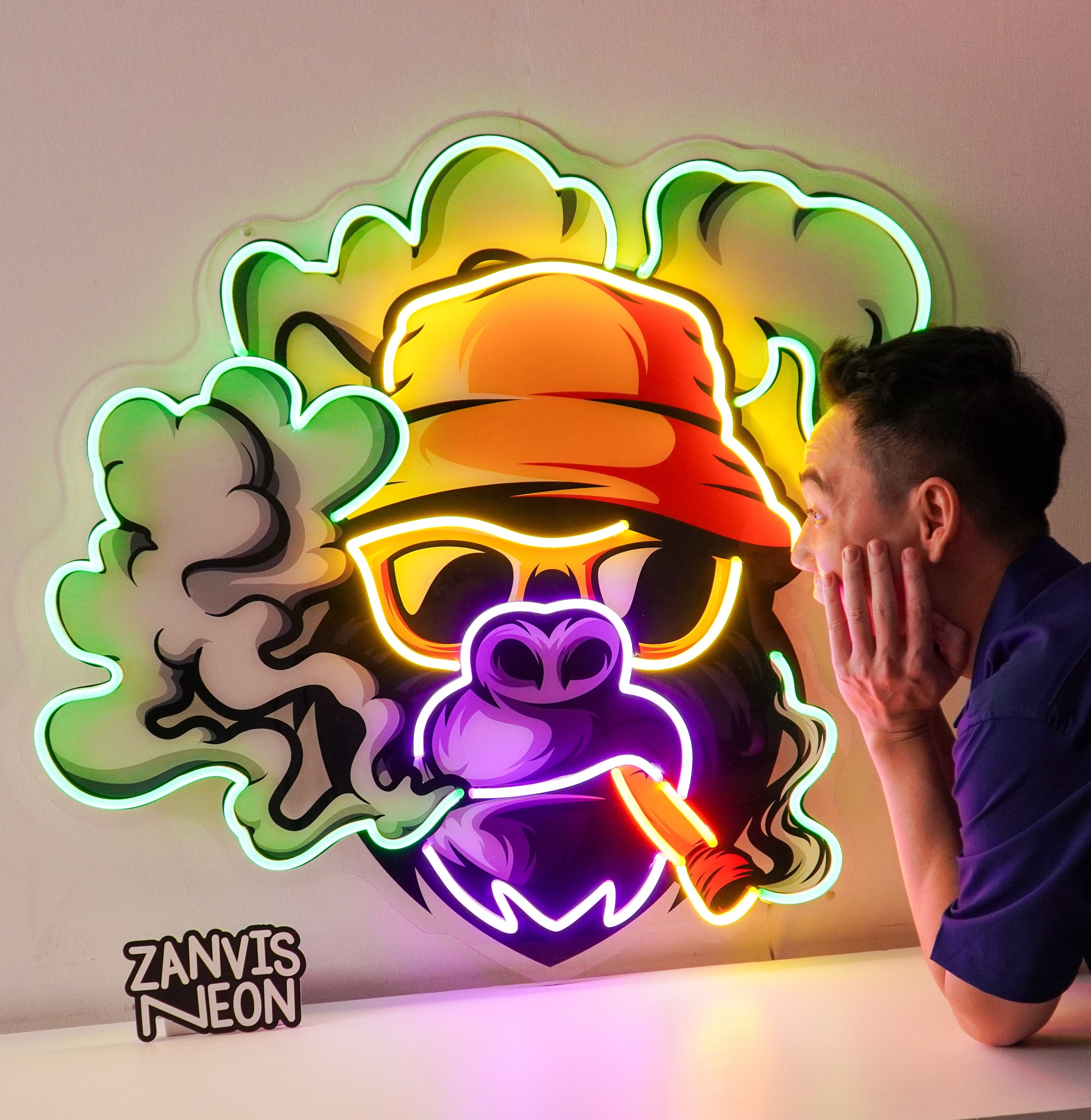 Yellow Hat Monkey LED Neon Sign Light Pop Art