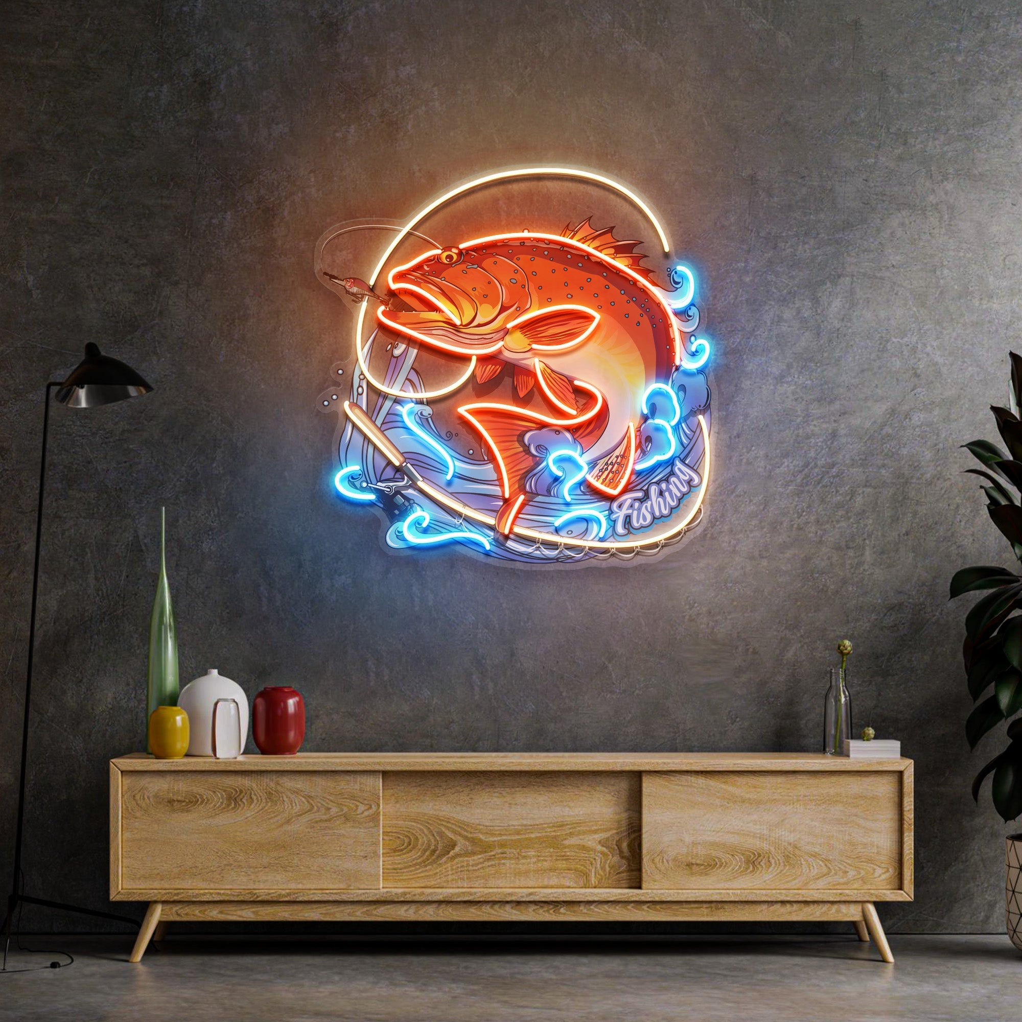 Fishing On Blue Waves LED Neon Sign Light Pop Art