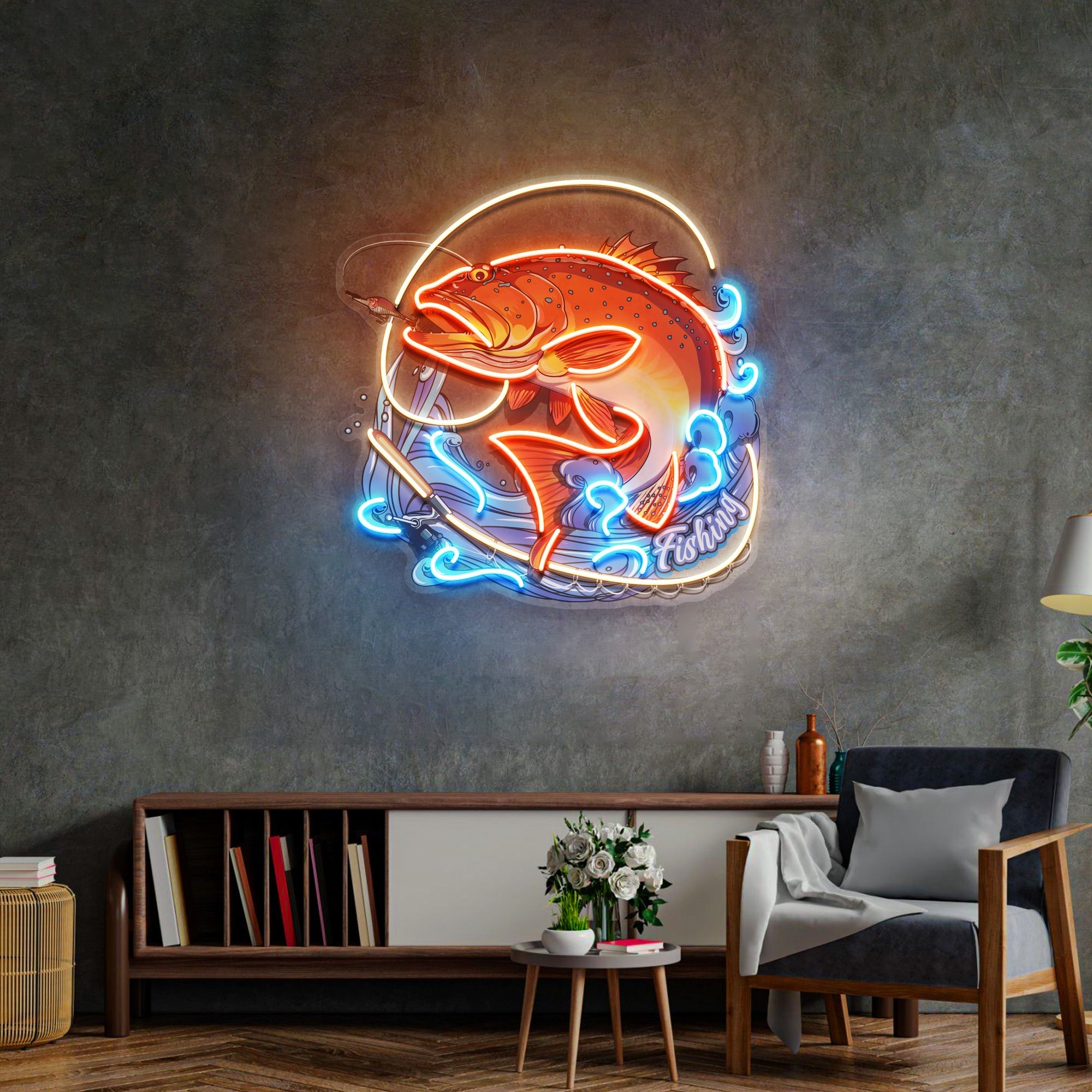 Fishing On Blue Waves LED Neon Sign Light Pop Art