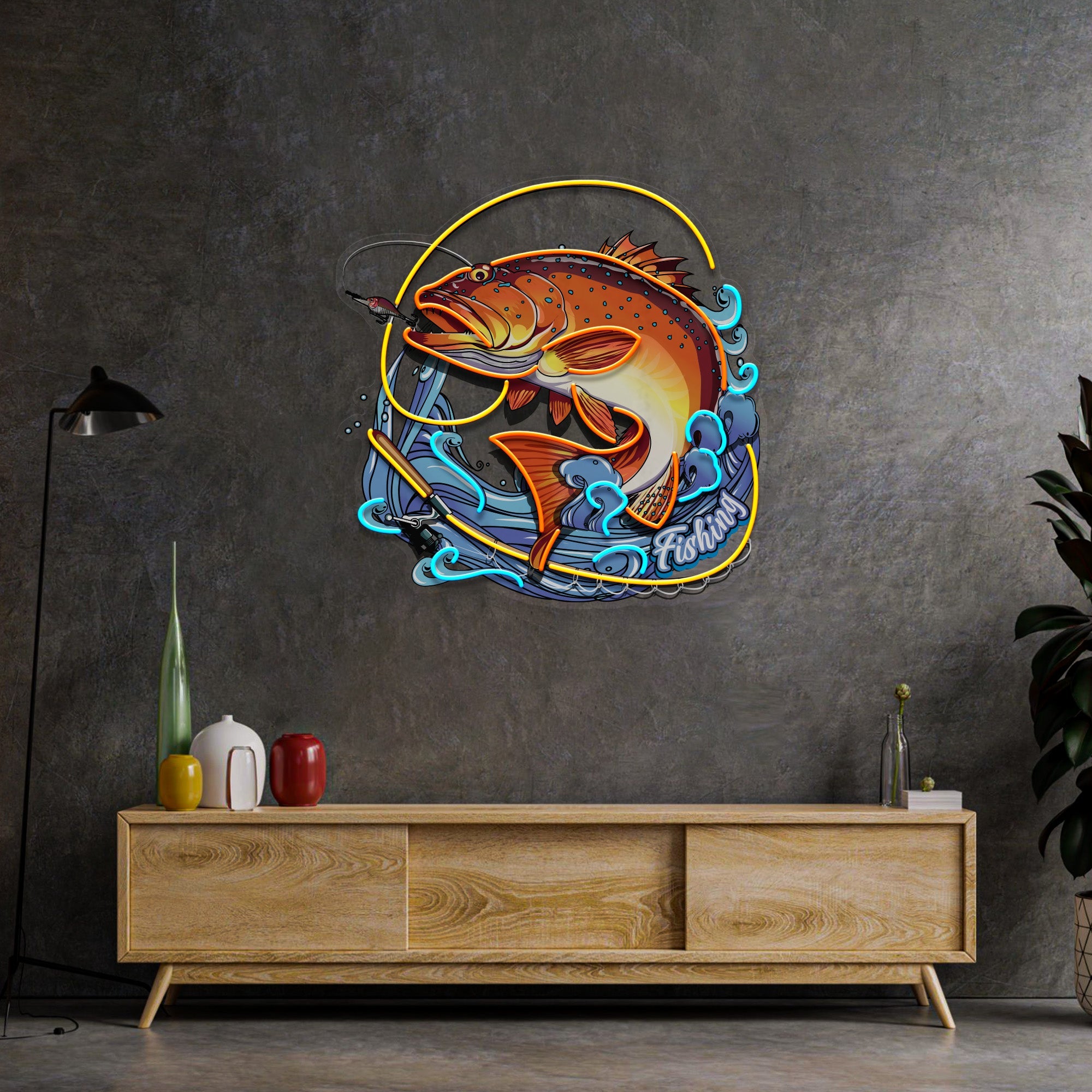 Fishing On Blue Waves LED Neon Sign Light Pop Art