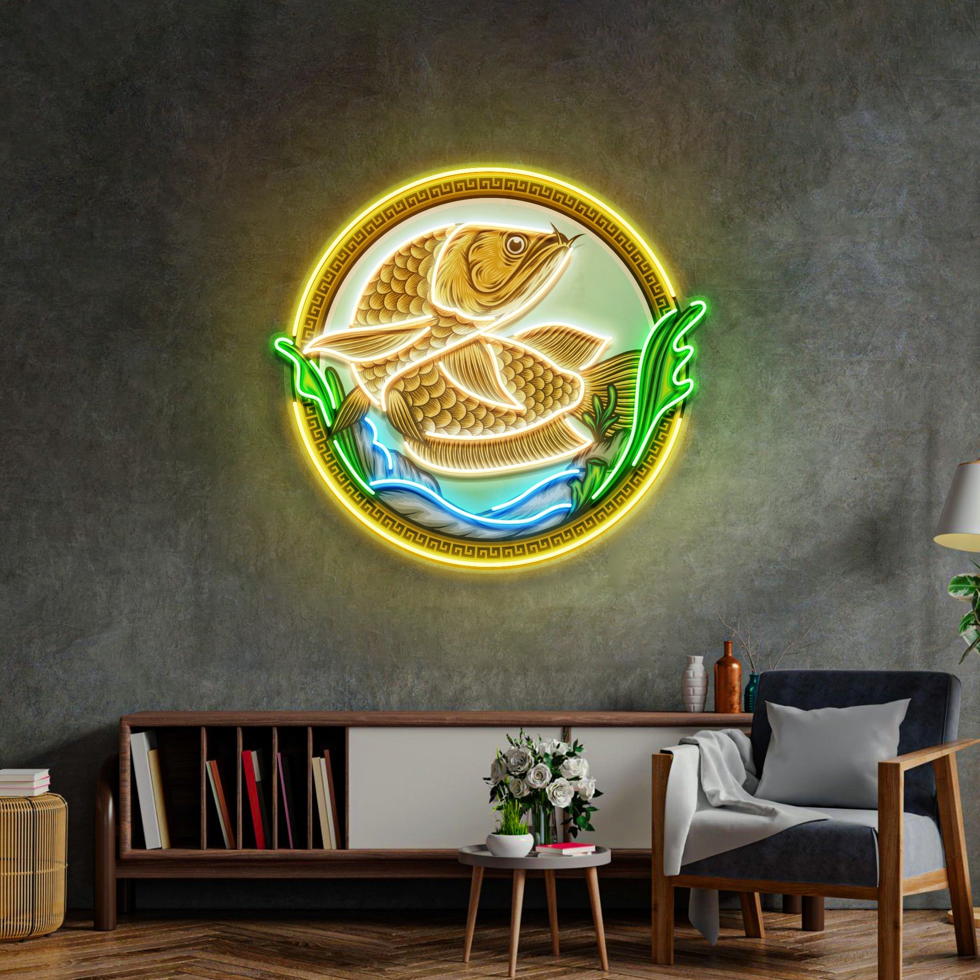 Goldfish In Round Frame LED Neon Sign Light Pop Art