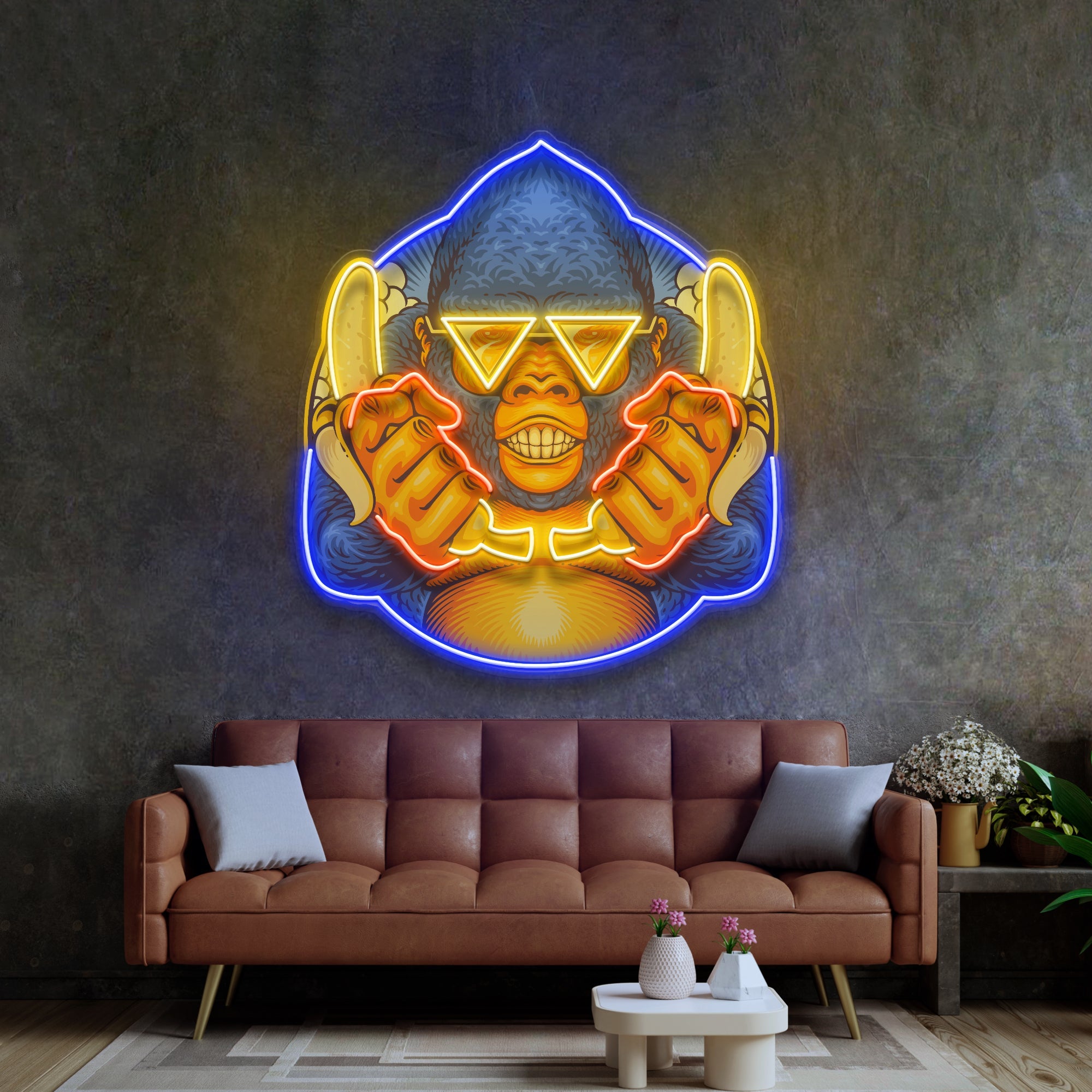 Gorilla Holding Bananas Mascot LED Neon Sign Light Pop Art