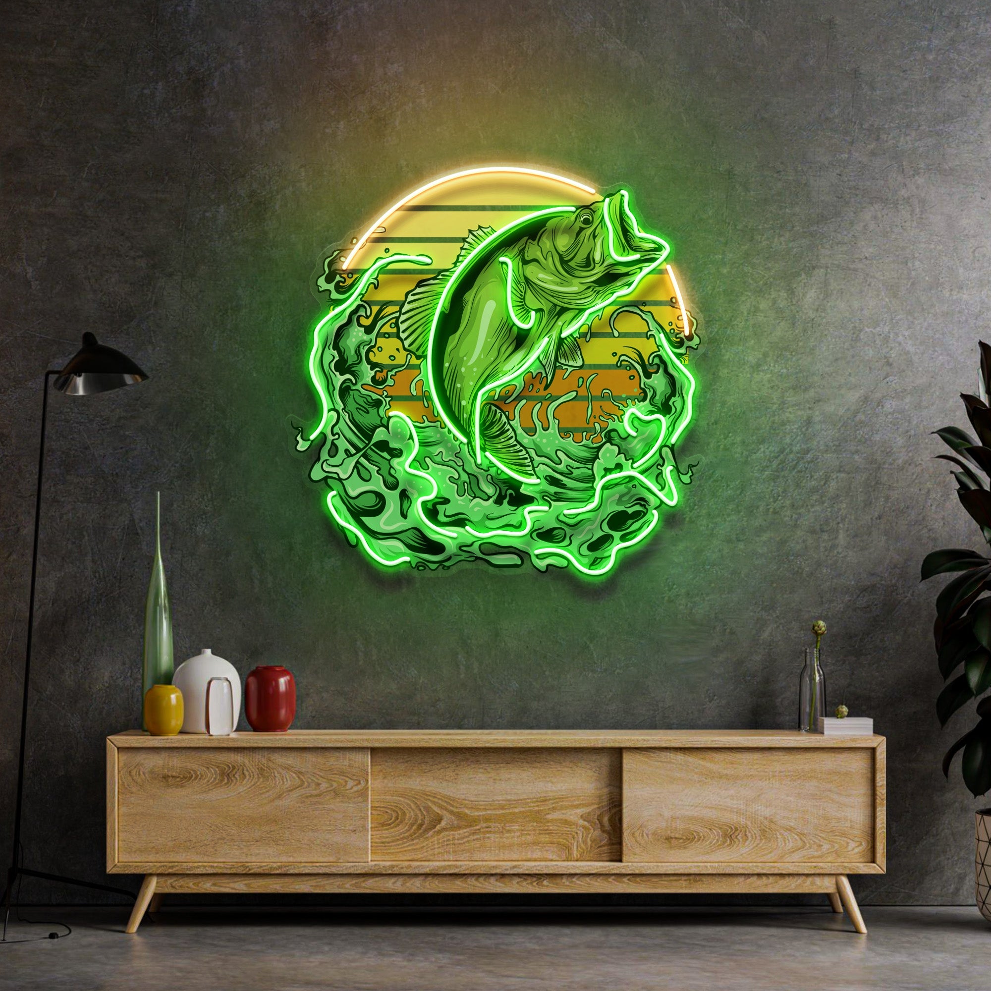 Green Fishing LED Neon Sign Light Pop Art