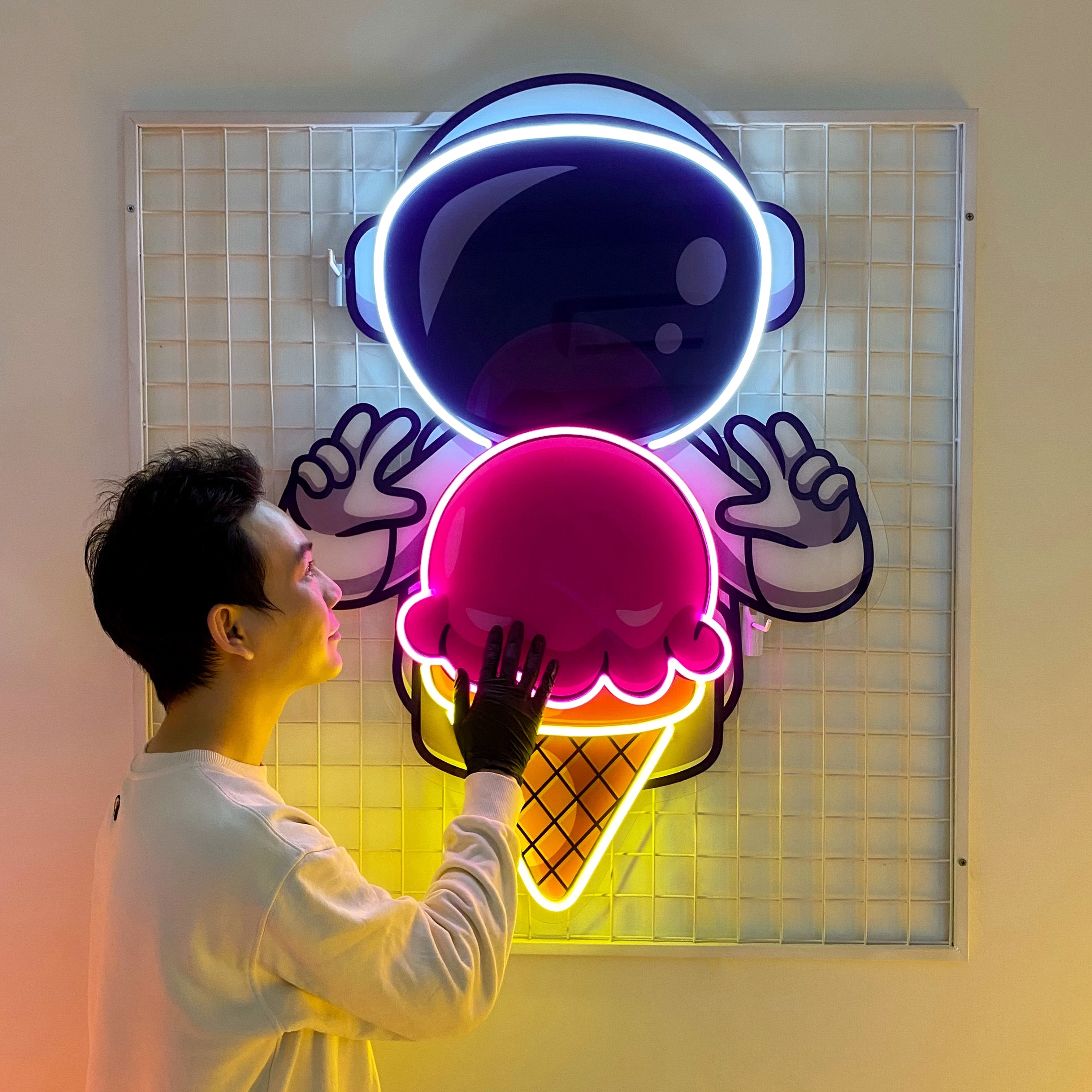 Astronaut Cream Space Led Neon Acrylic Artwork