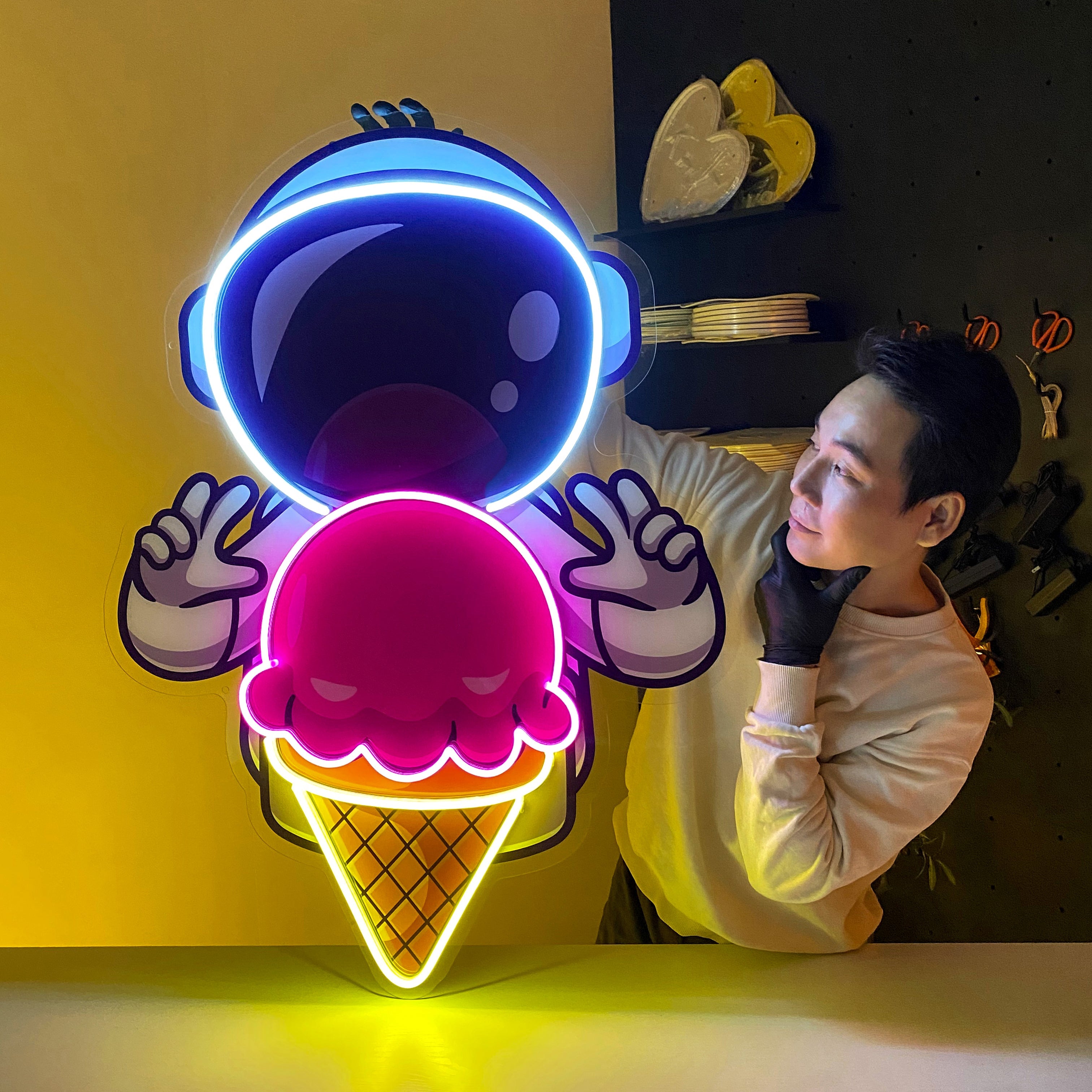 Astronaut Cream Space Led Neon Acrylic Artwork