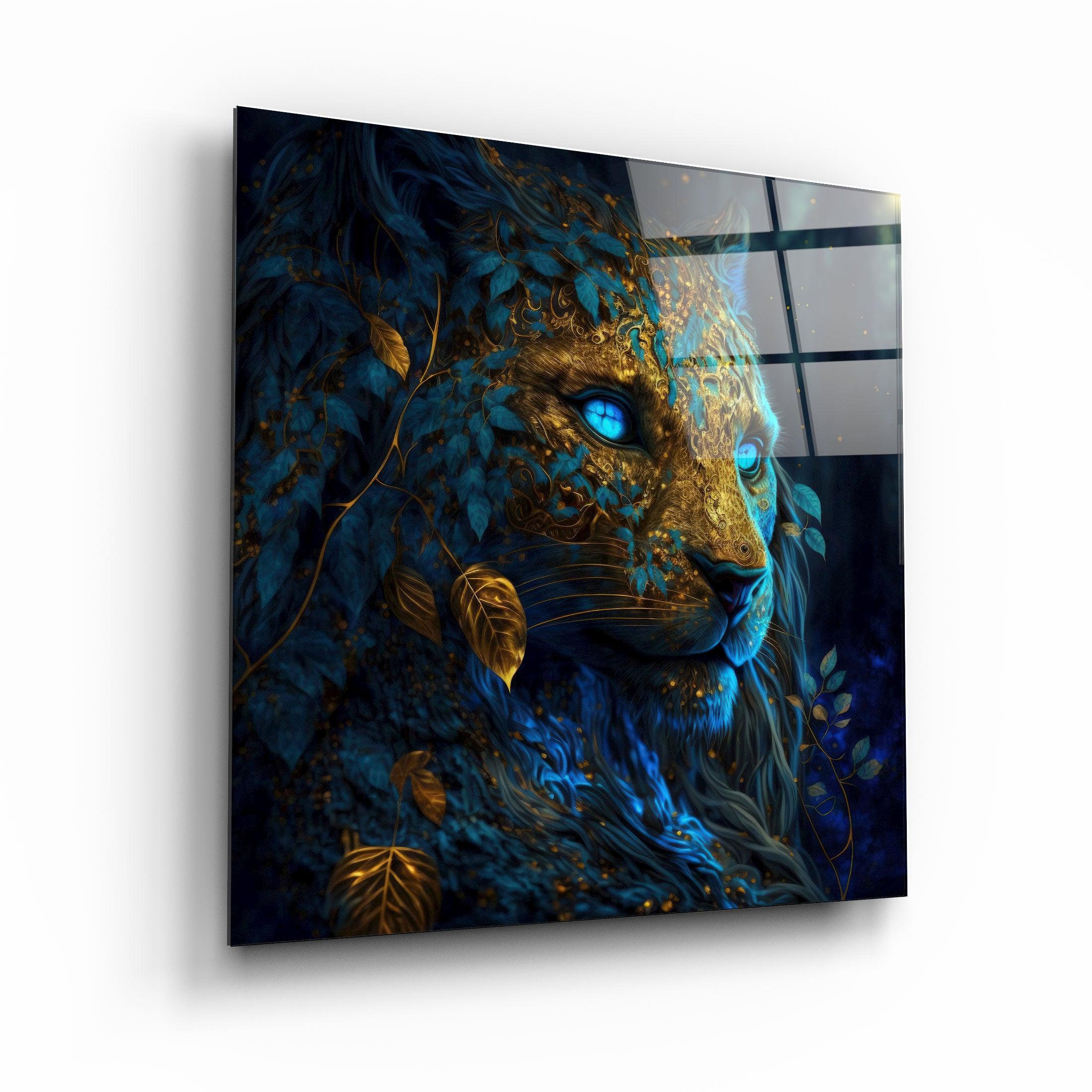 ."Majestic Blue-Eyed Leopard". Secret World Collection Glass Wall Art