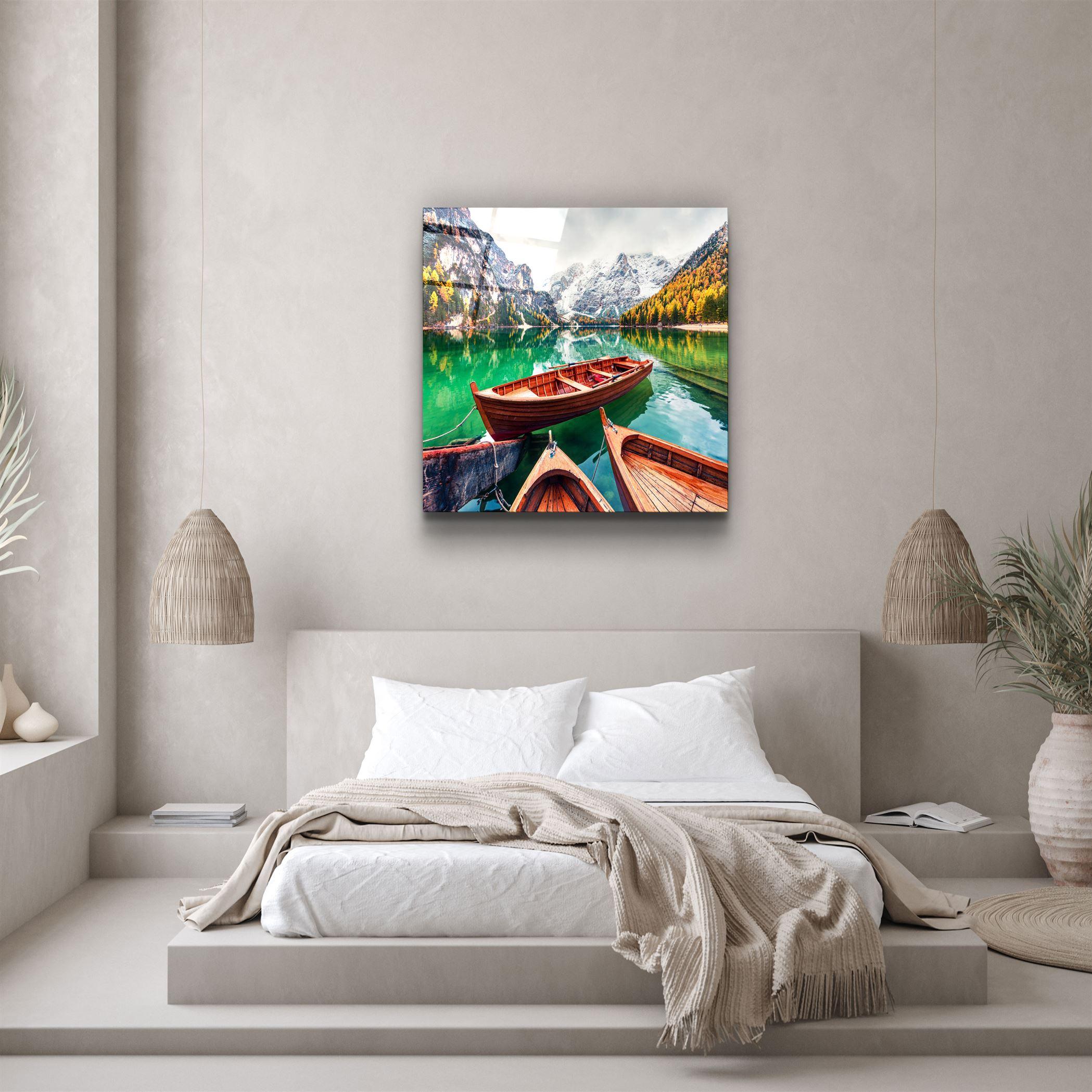 ・"Lake and Mountain Landscape"・Glass Wall Art
