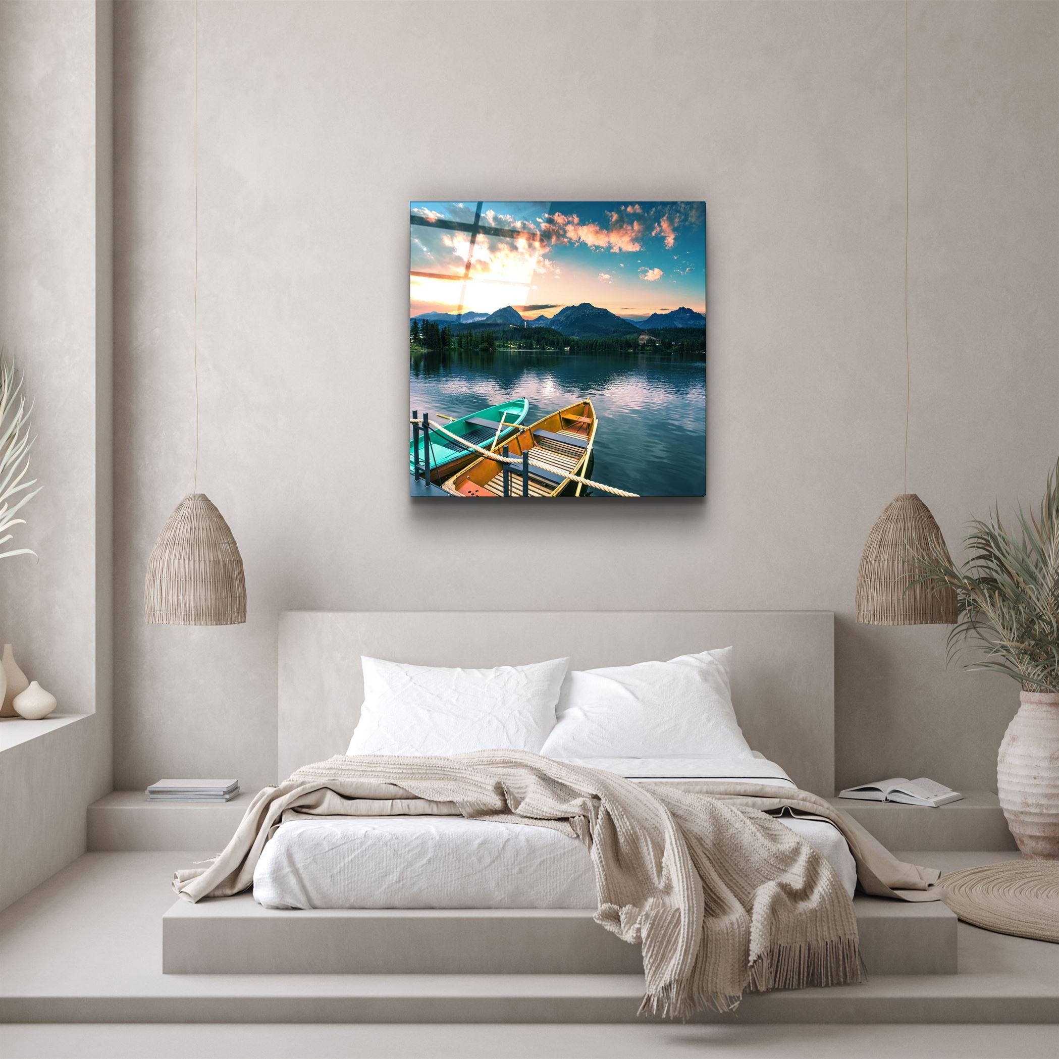 ・"Lake and Mountain Landscape"・Glass Wall Art