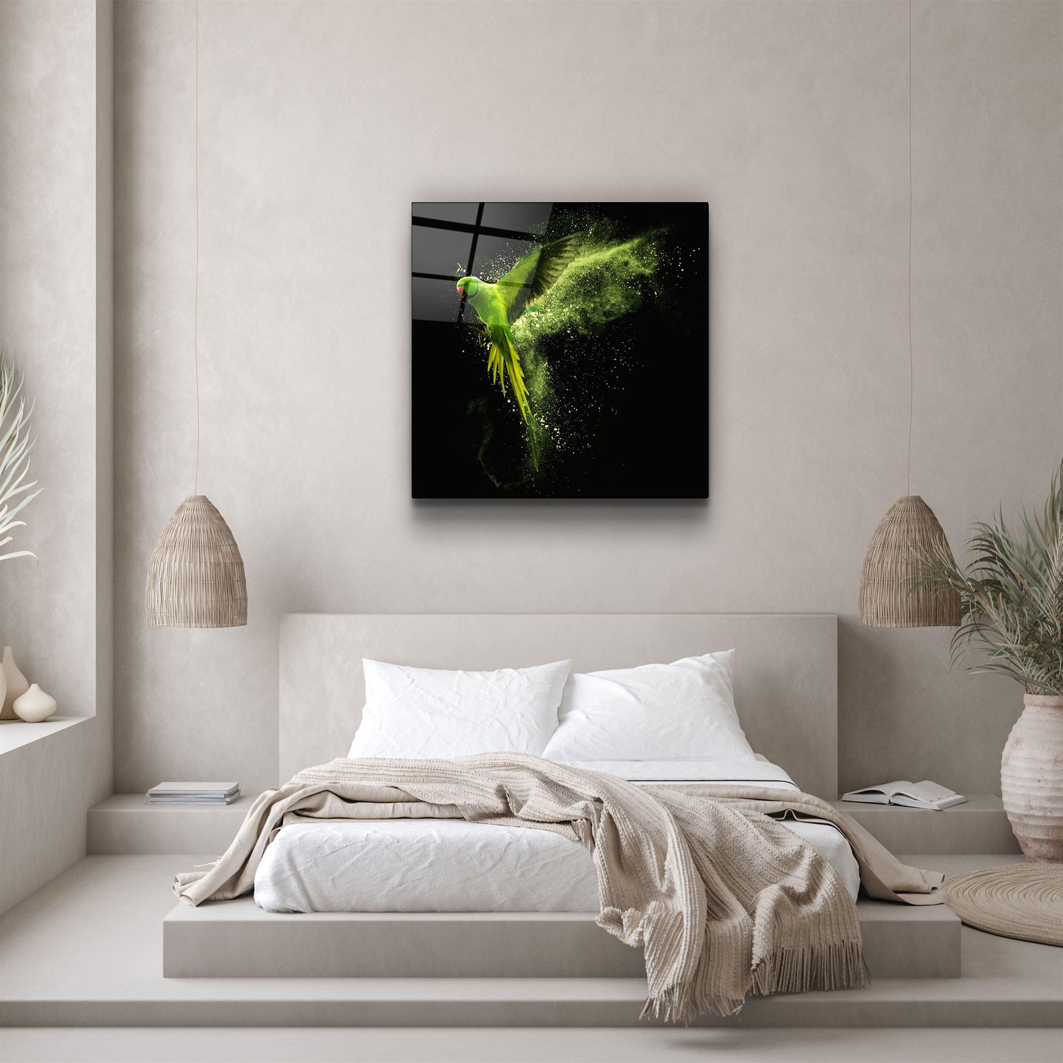 ・"Green Parrot"・Glass Wall Art