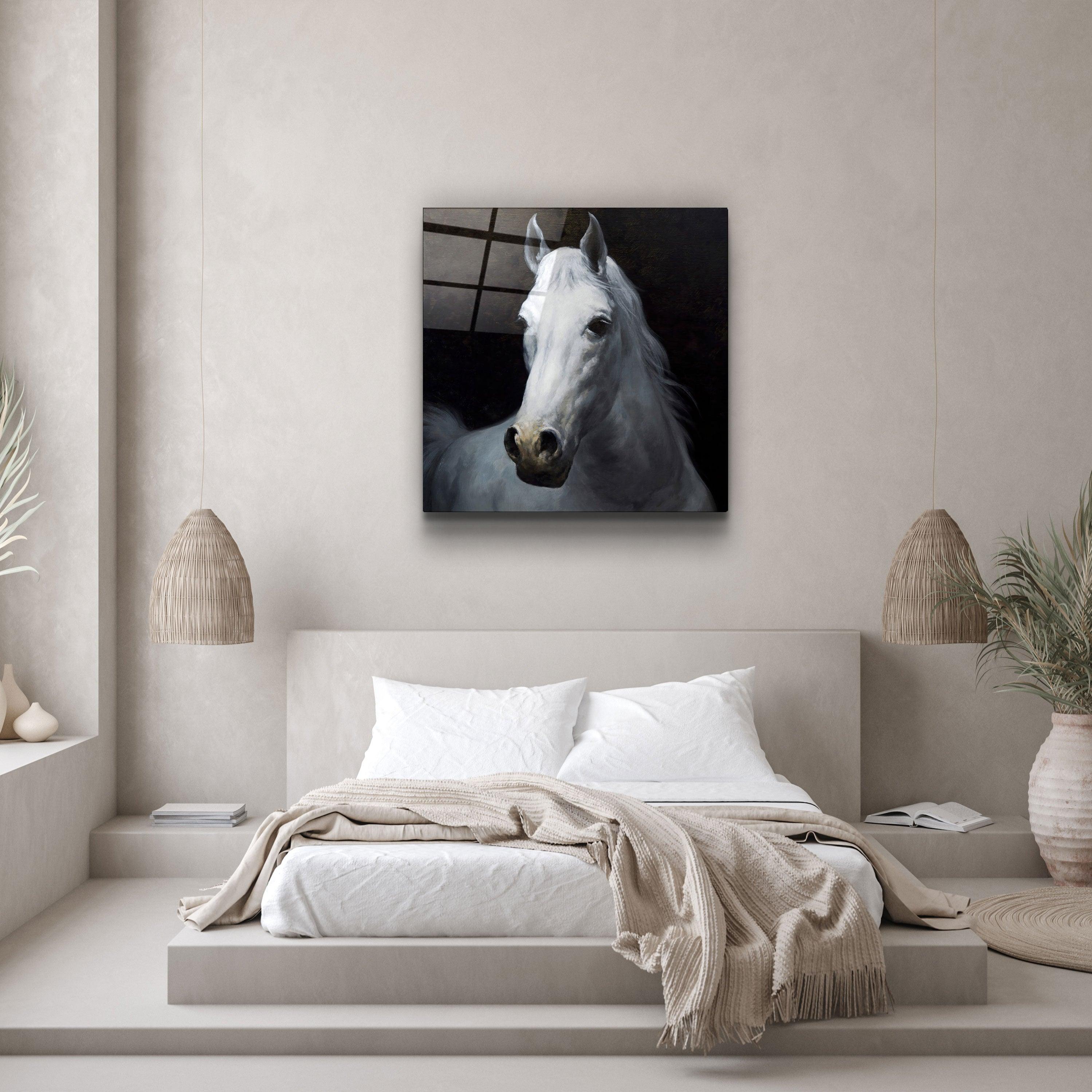 ・"Abstract White Horse V2"・Glass Wall Art