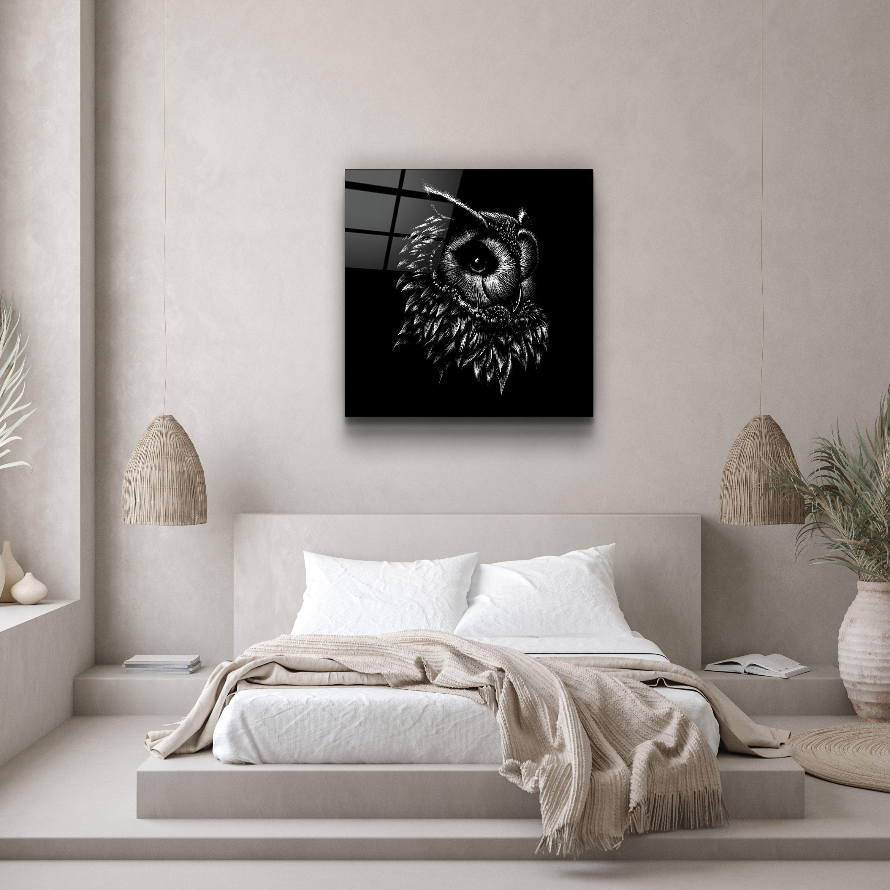 ・"Abstract Black Owl"・Glass Wall Art