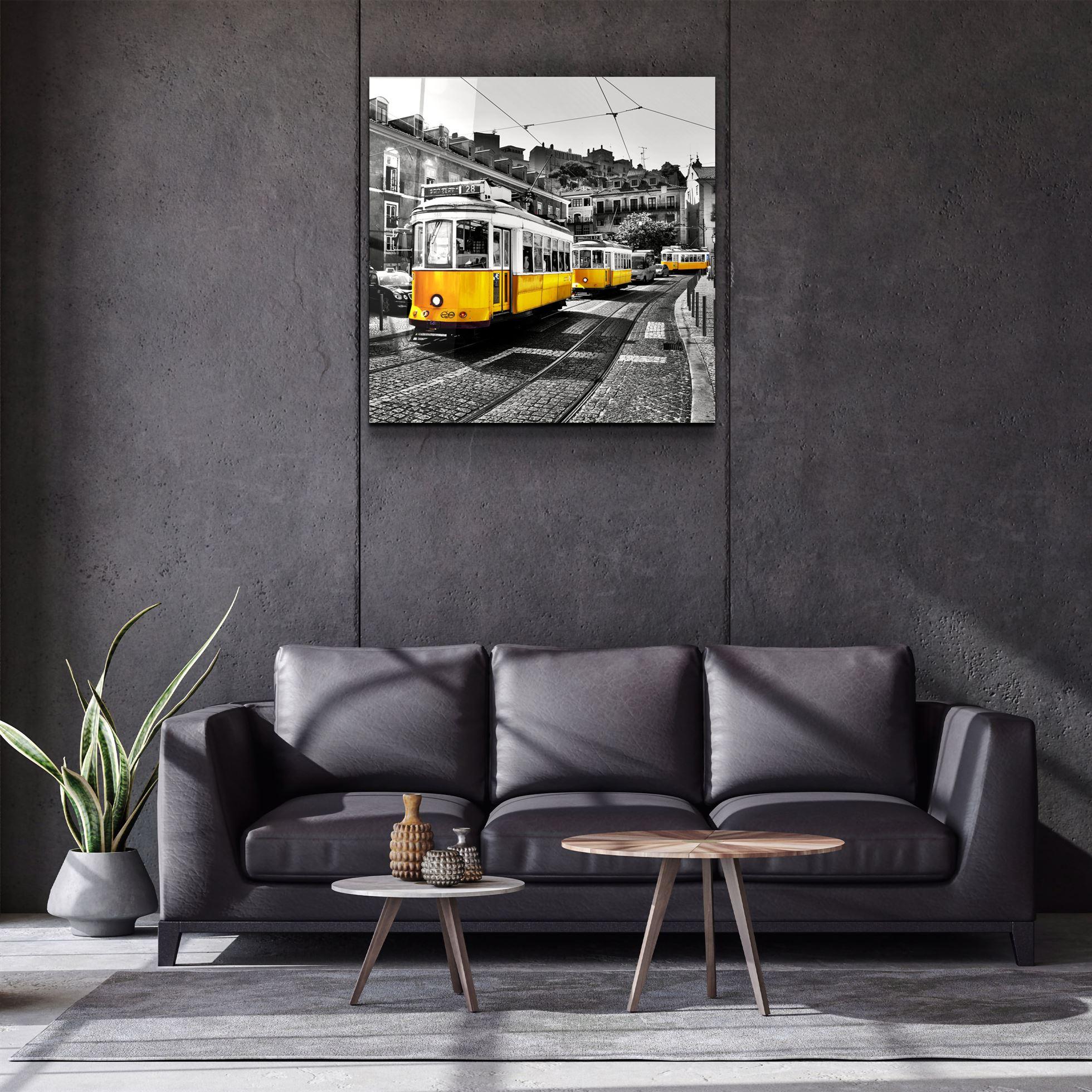 ・"Lisbon Yellow Tram"・Glass Wall Art