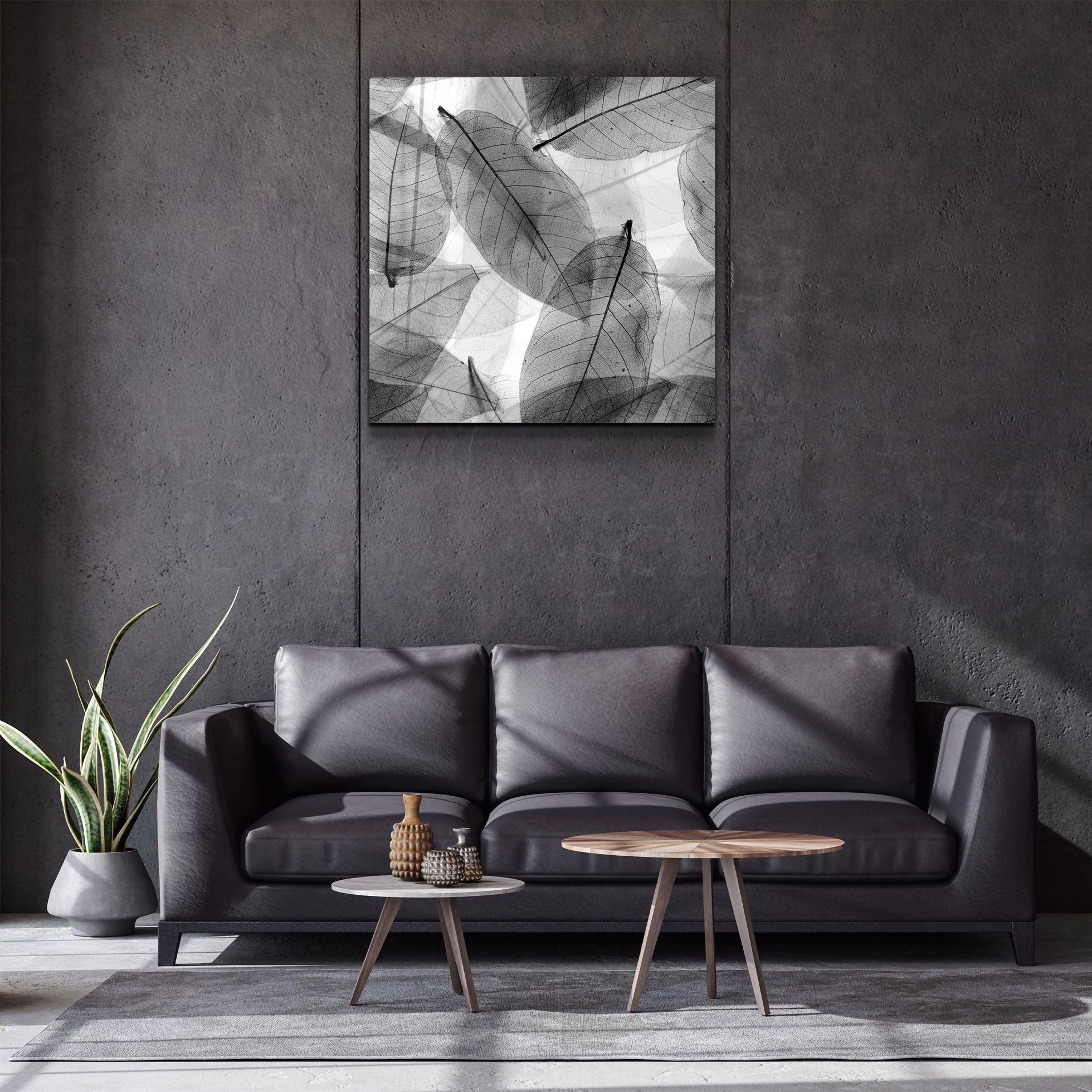 ・"Black and White Leaves"・Glass Wall Art