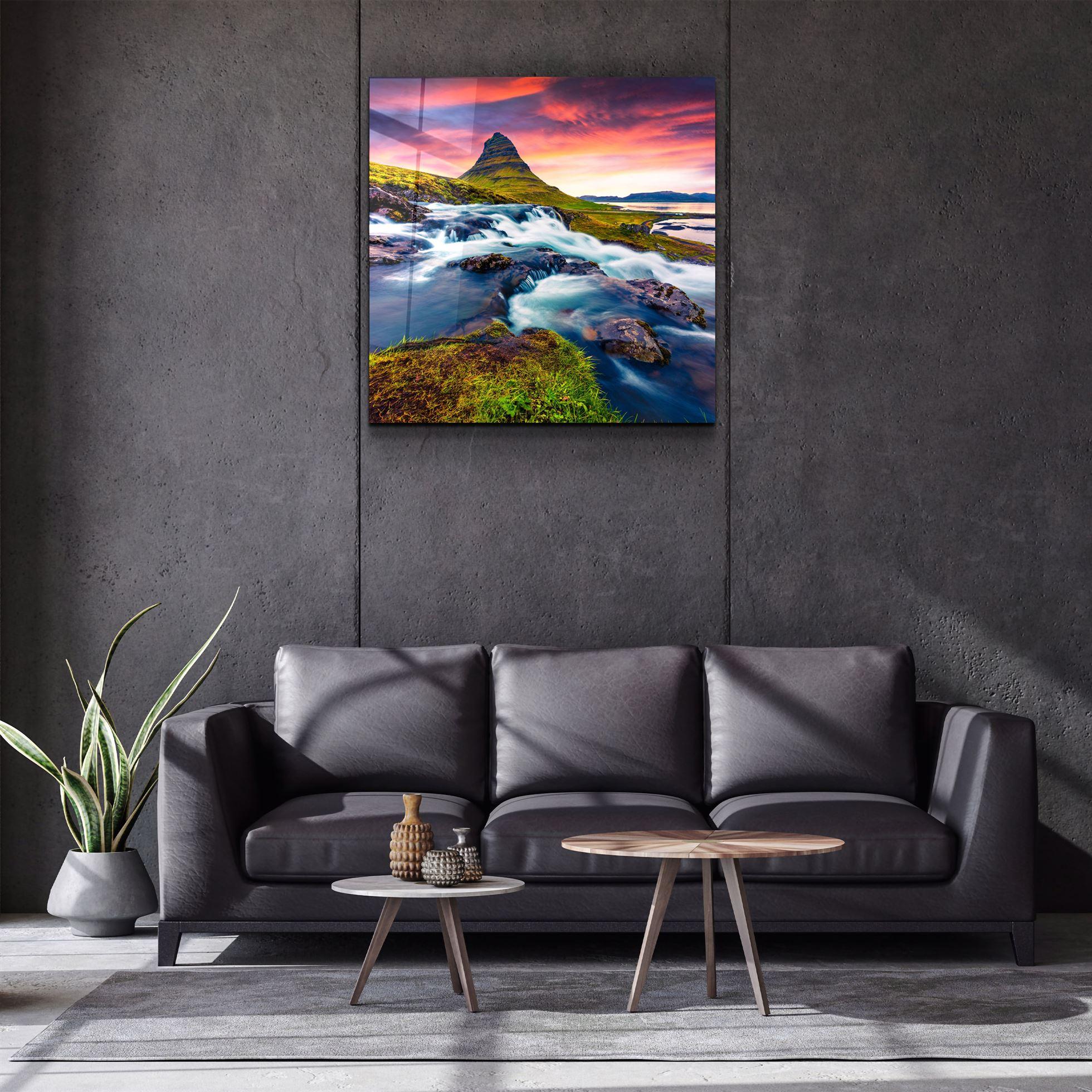 ・"Mountain River Landscape"・Glass Wall Art
