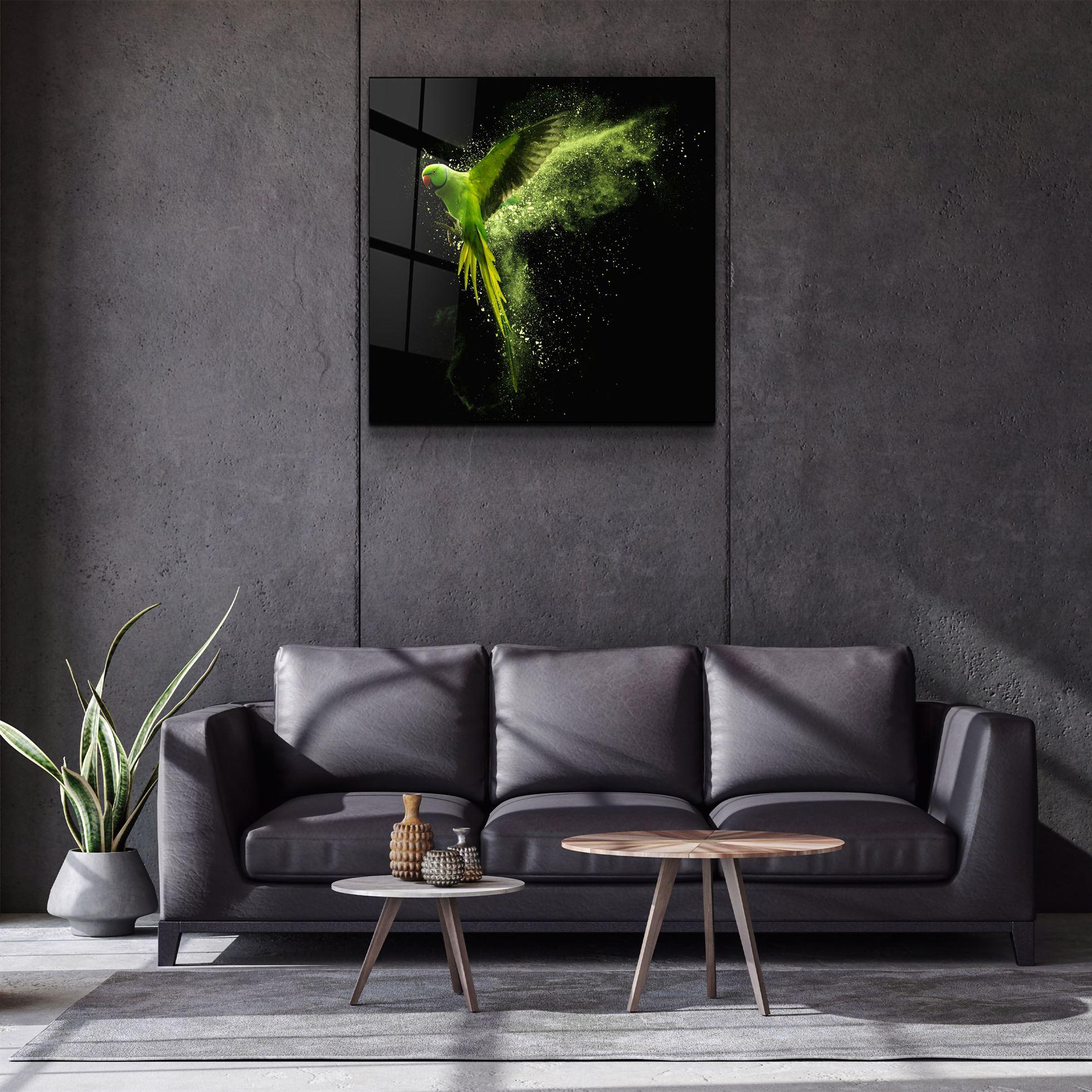 ・"Green Parrot"・Glass Wall Art