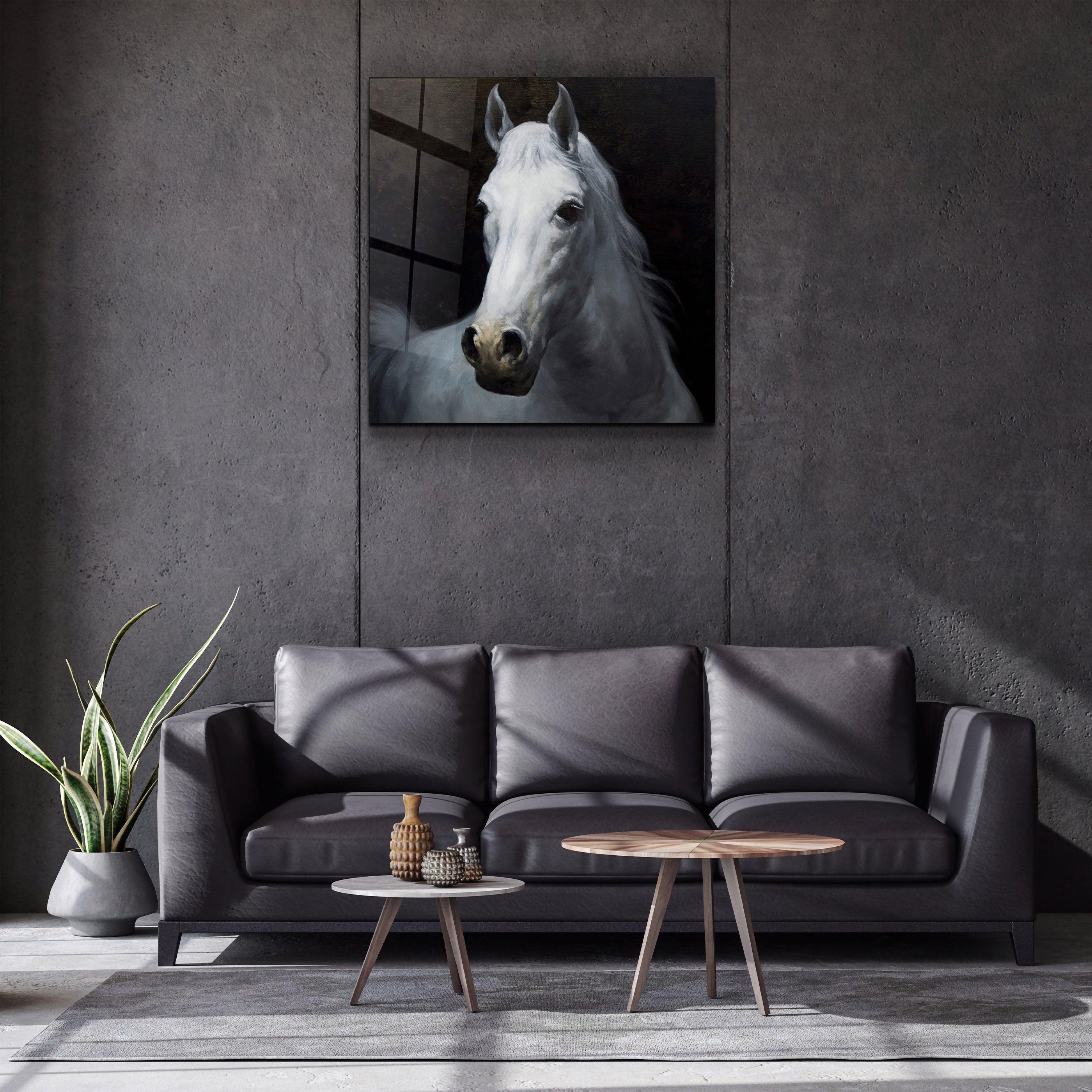 ・"Abstract White Horse V2"・Glass Wall Art