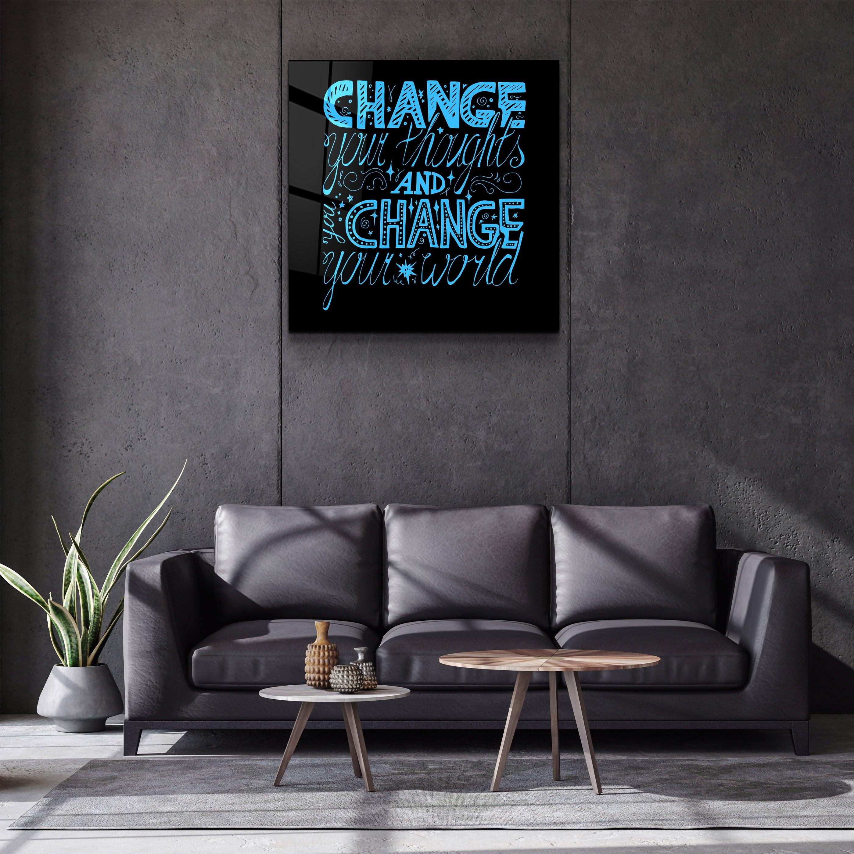・"Change Your World - Blue"・Glass Wall Art