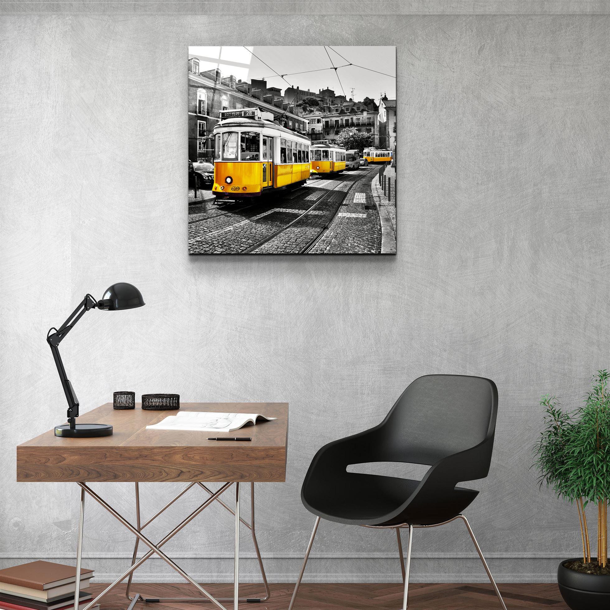 ・"Lisbon Yellow Tram"・Glass Wall Art
