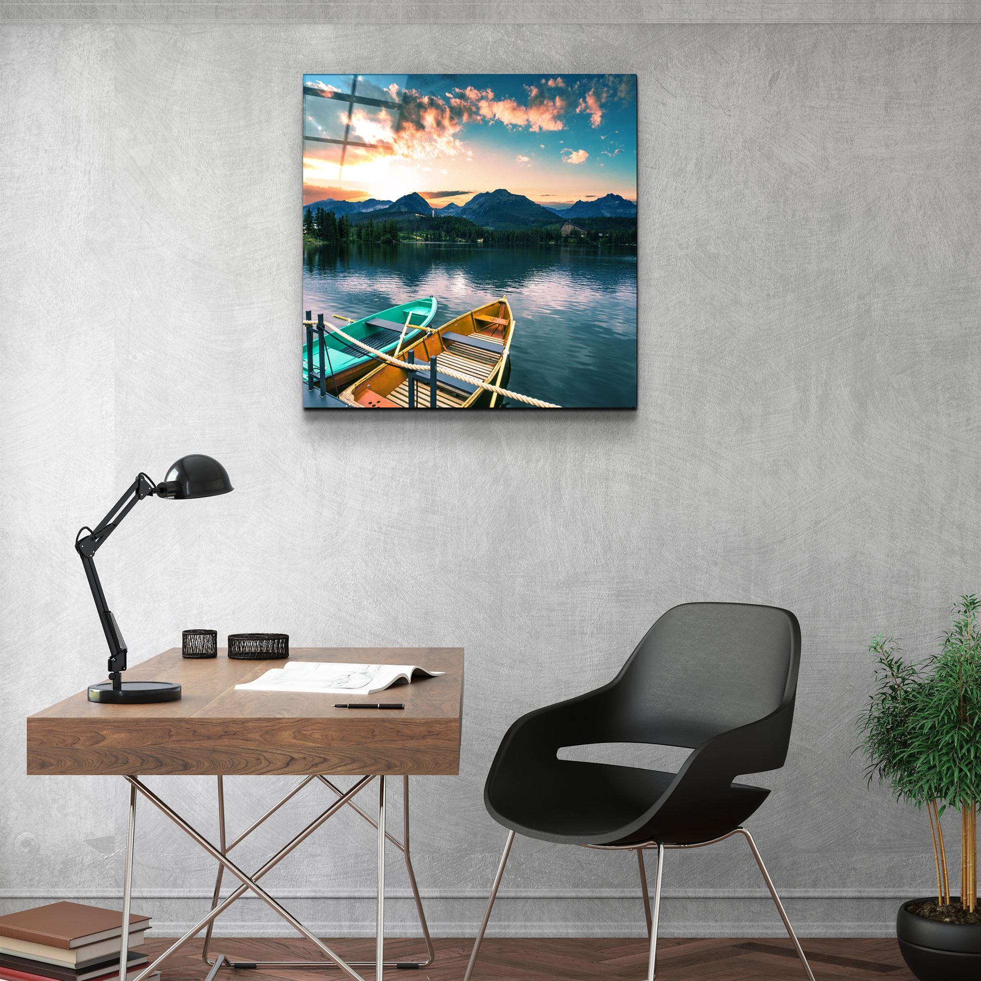 ・"Lake and Mountain Landscape"・Glass Wall Art