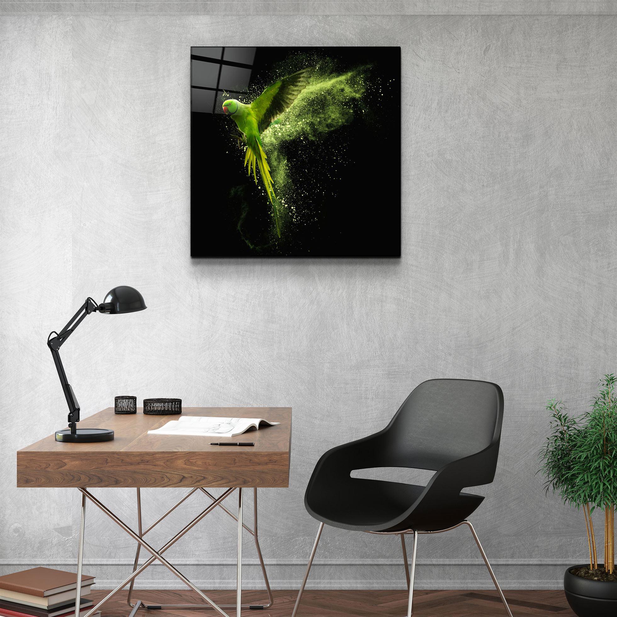 ・"Green Parrot"・Glass Wall Art