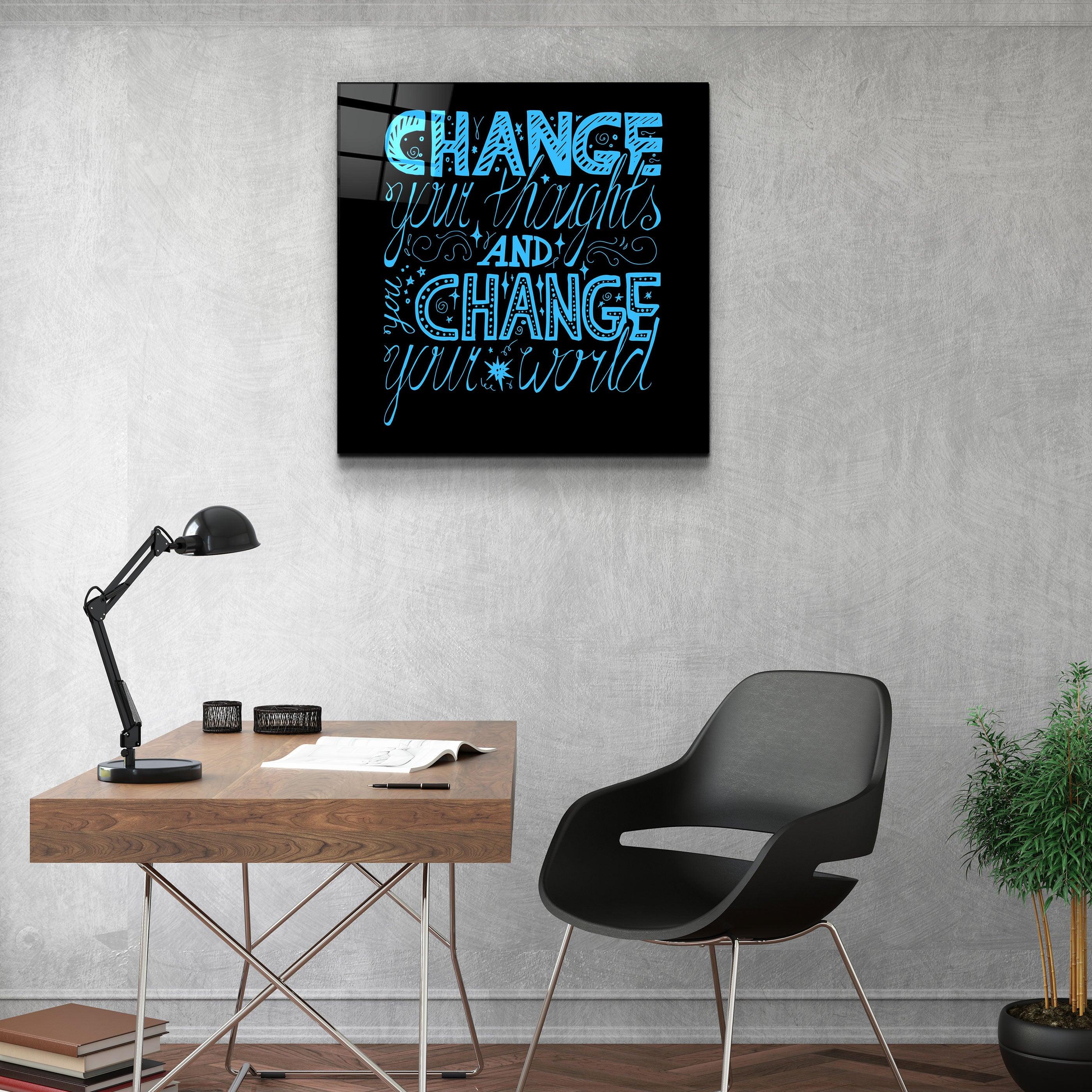 ・"Change Your World - Blue"・Glass Wall Art