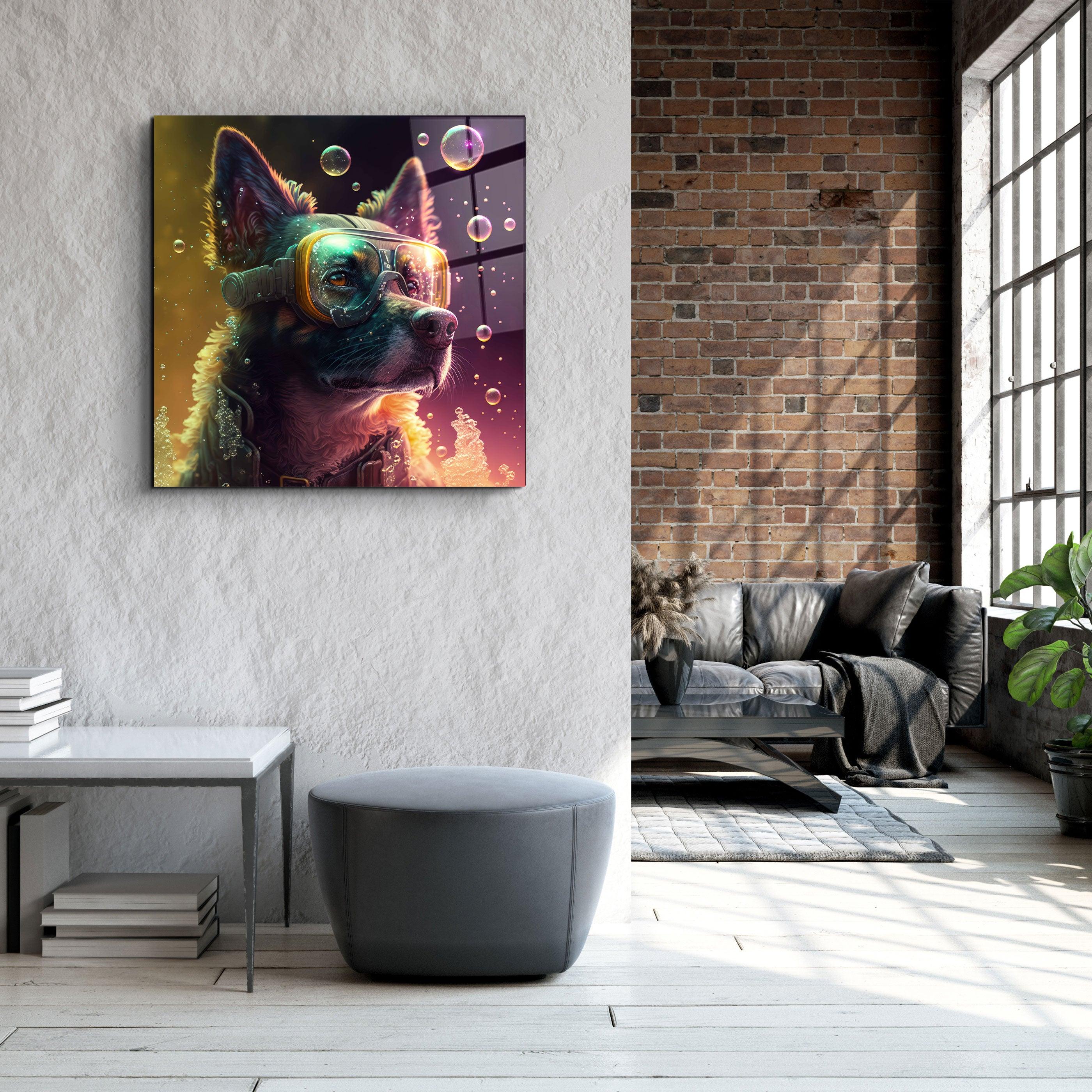 ."Spy Dog". Secret World Collection Glass Wall Art