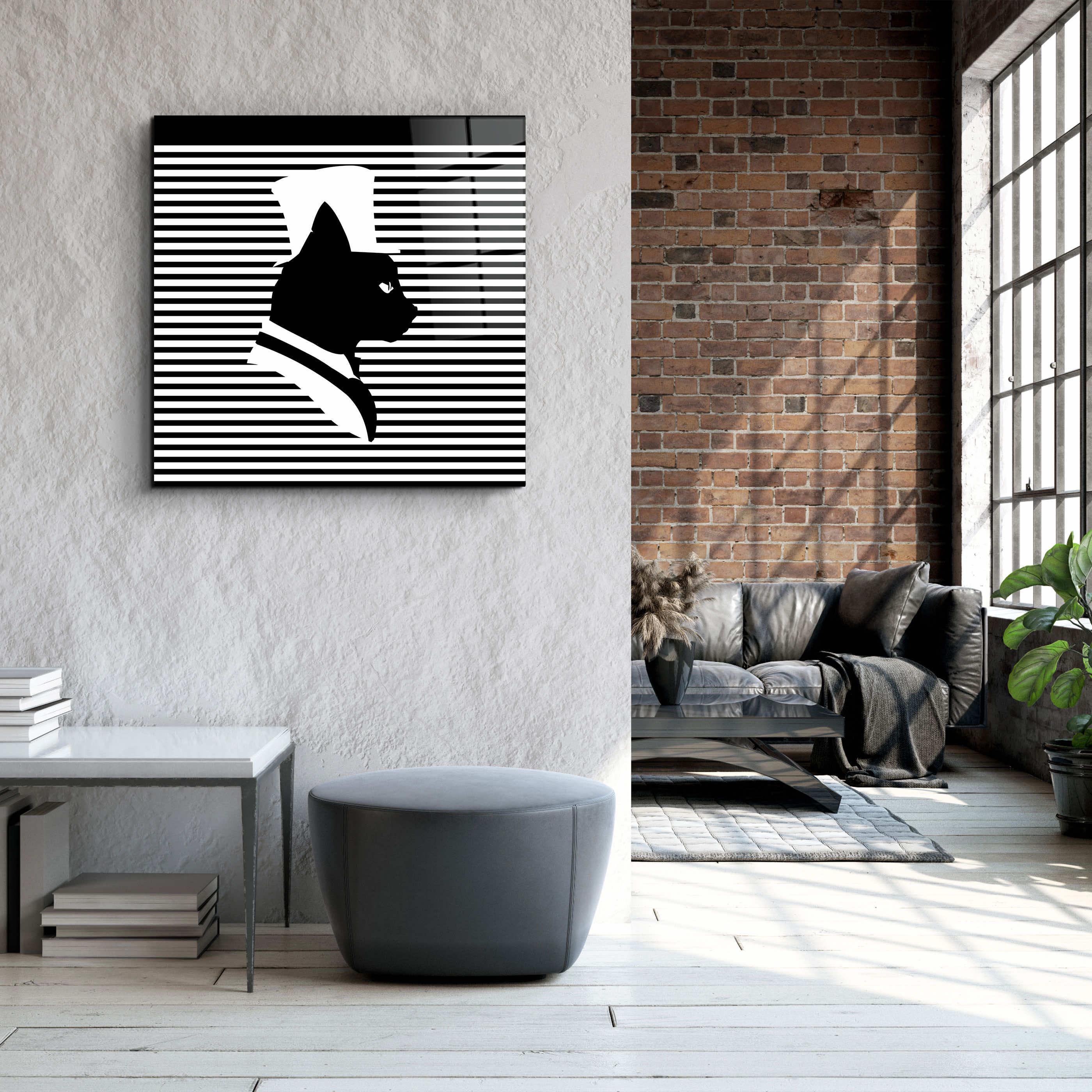 ."Cat and Hat". Designer's Collection Glass Wall Art