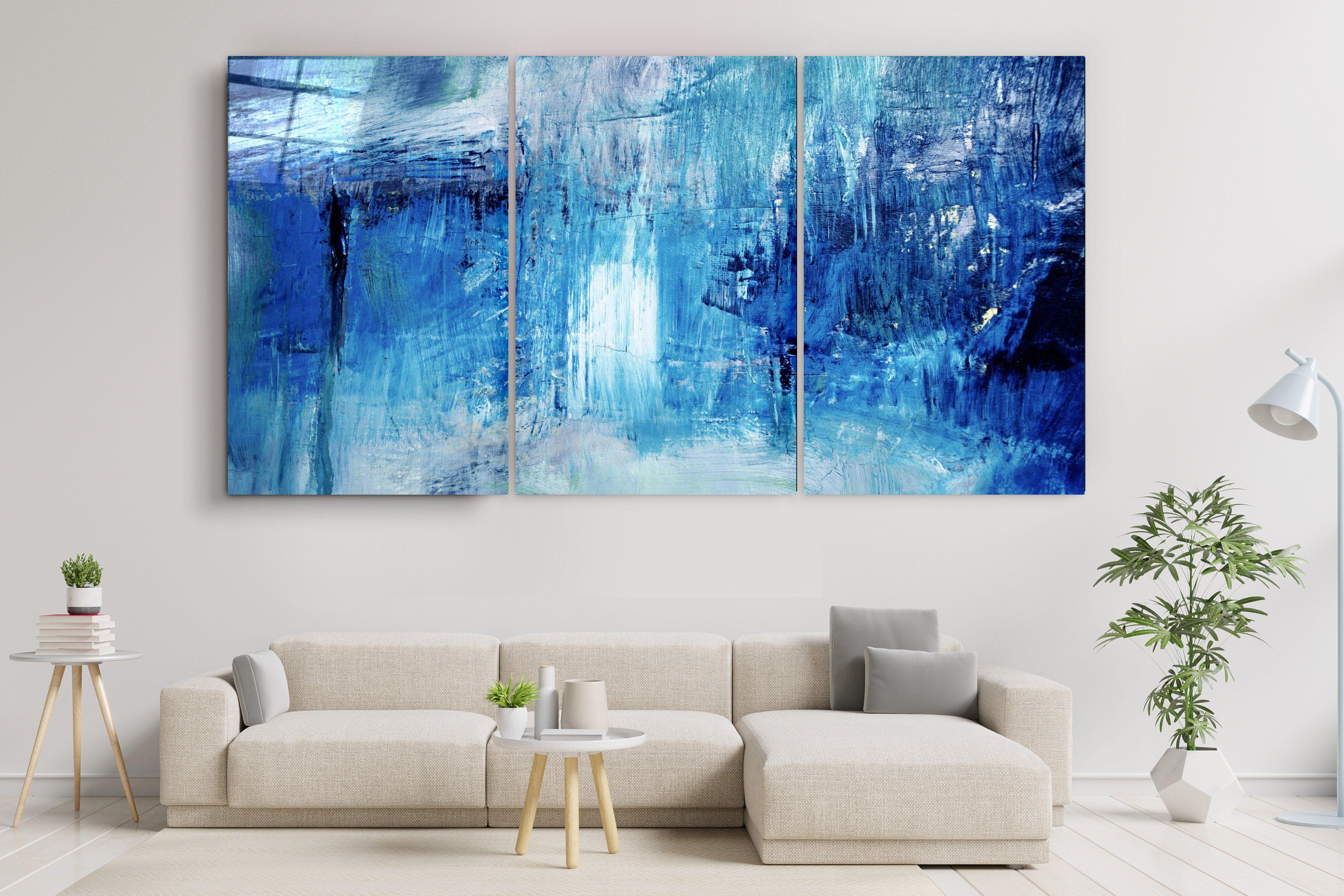 ・"Blue Fall- Trio"・Glass Wall Art