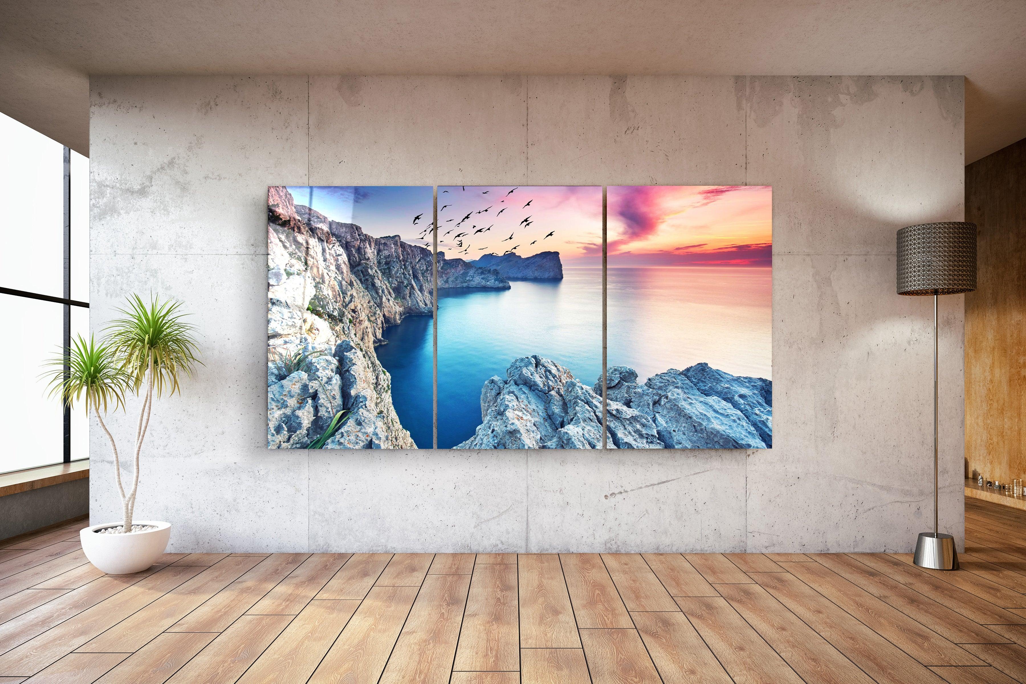 ・"RED SUNSET - Trio"・Glass Wall Art