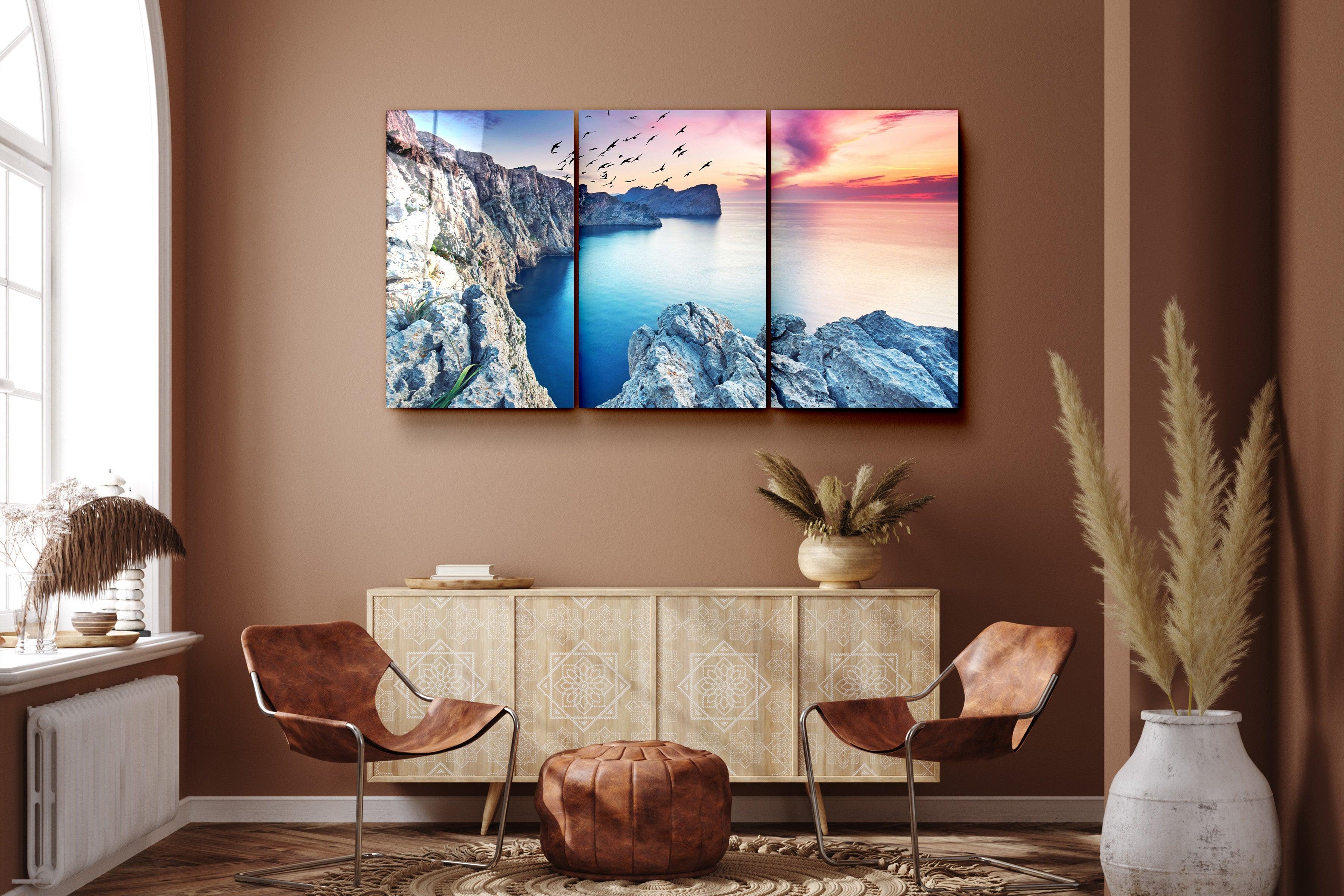 ・"RED SUNSET - Trio"・Glass Wall Art