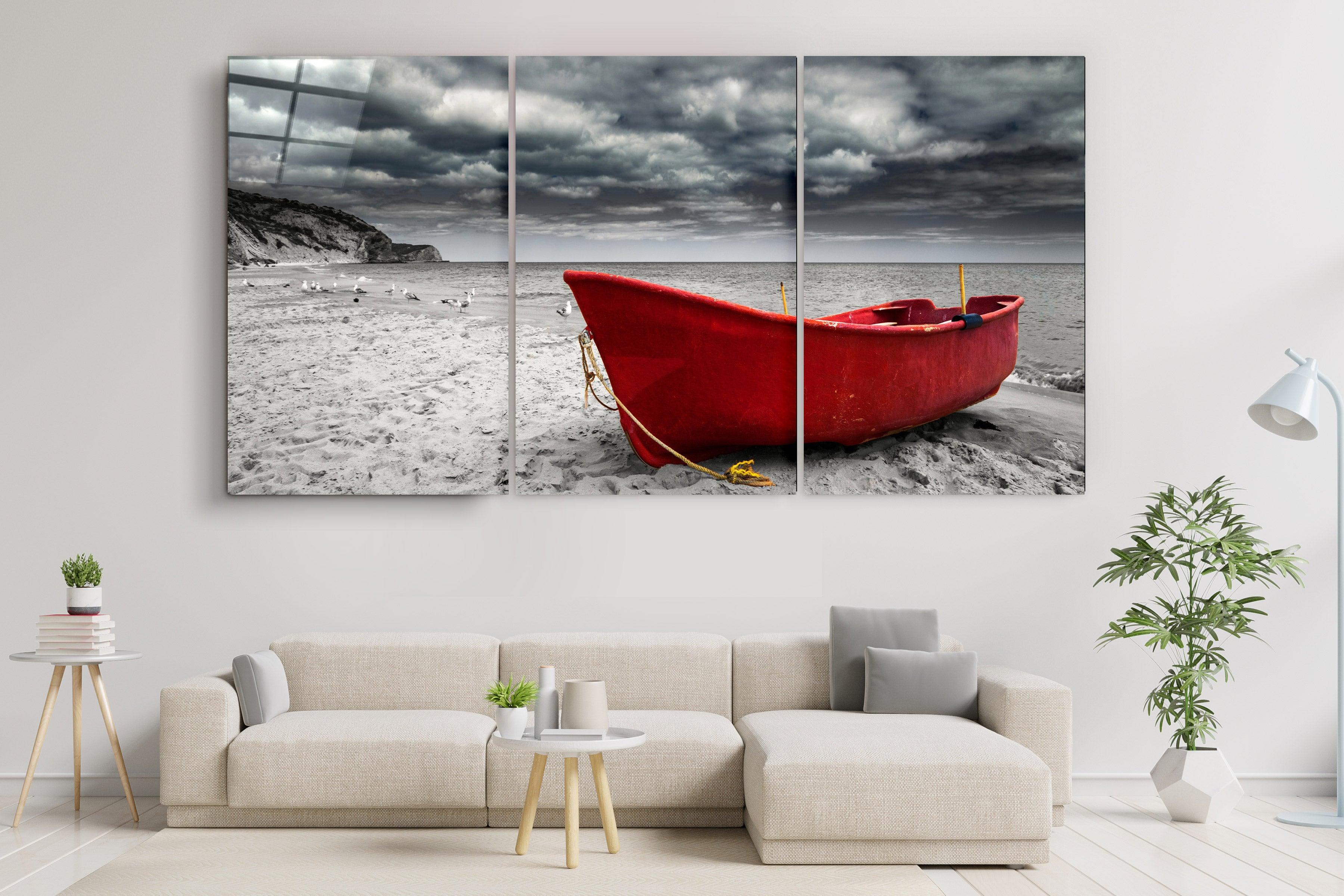 ・"Red Boat - Trio"・Glass Wall Art