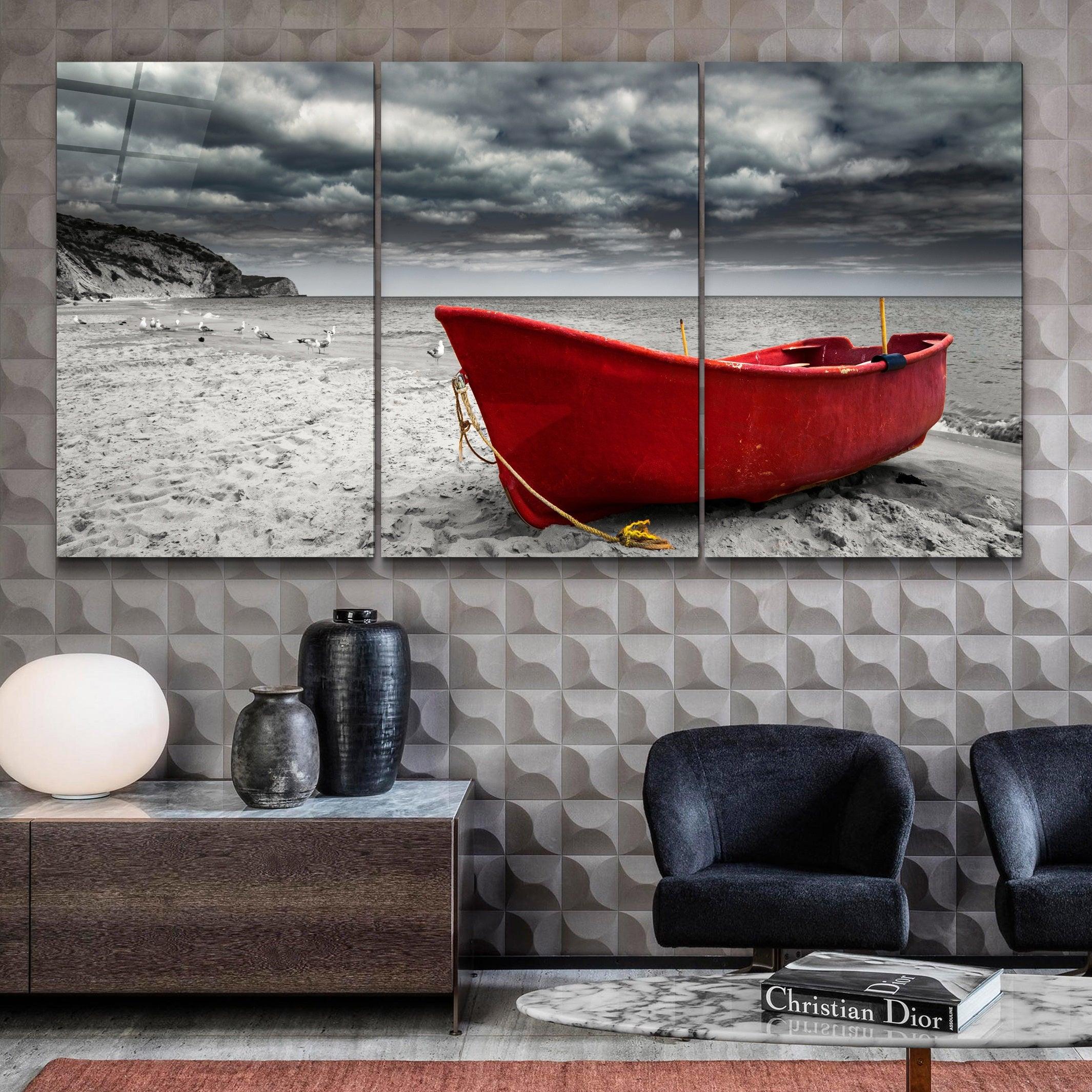 ・"Red Boat - Trio"・Glass Wall Art