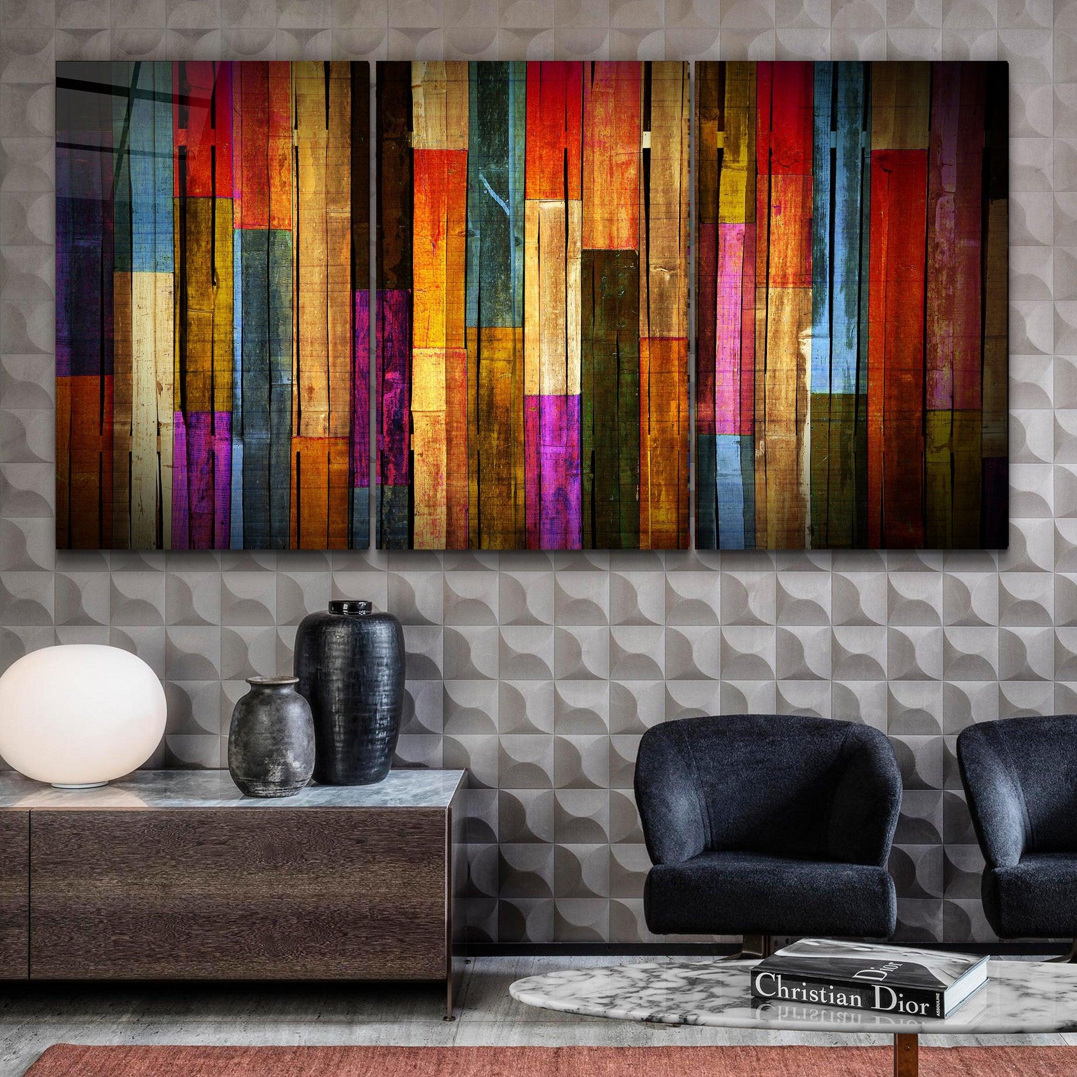 ・"Painted Wood - Trio"・Glass Wall Art