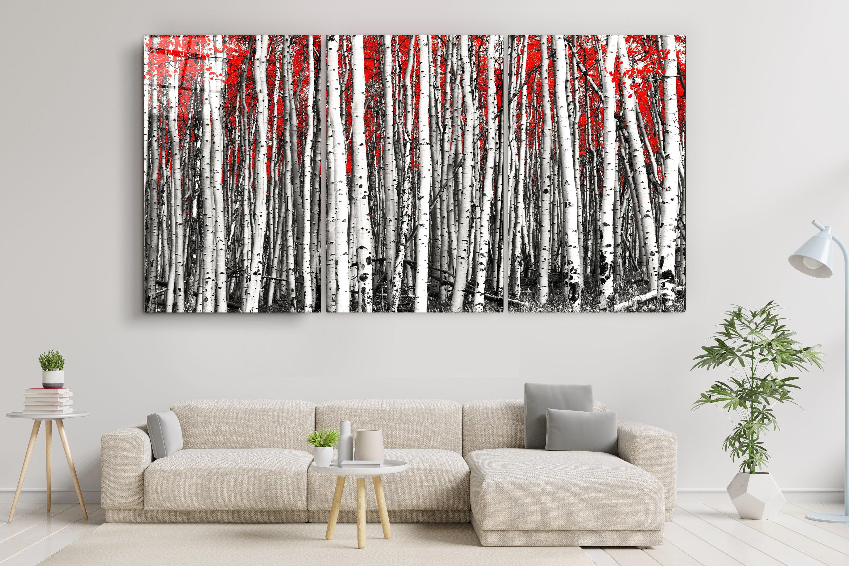 ・"Red Forest - Trio"・Glass Wall Art