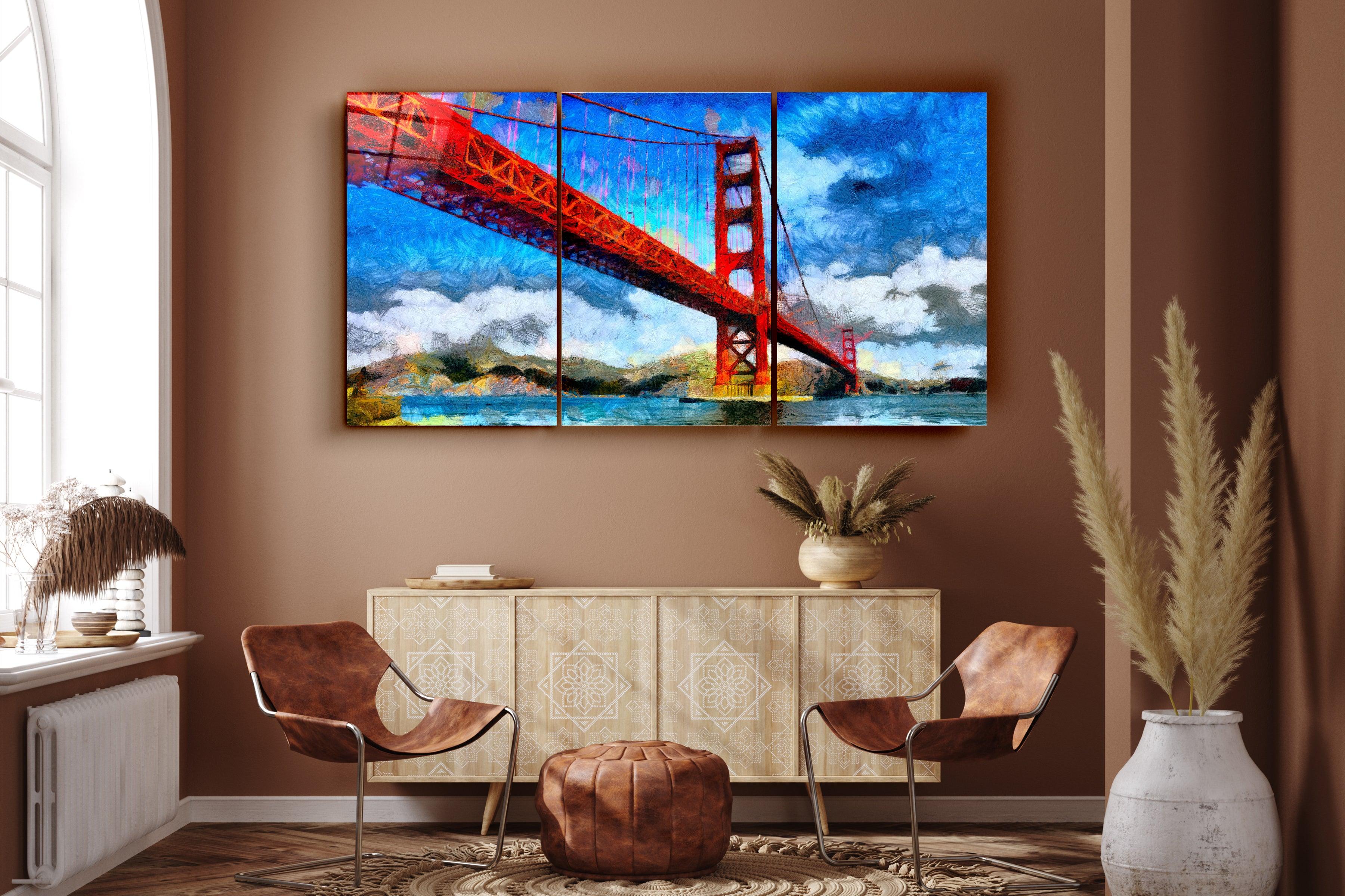 ・"Golden Gate Bridge - Trio"・Glass Wall Art