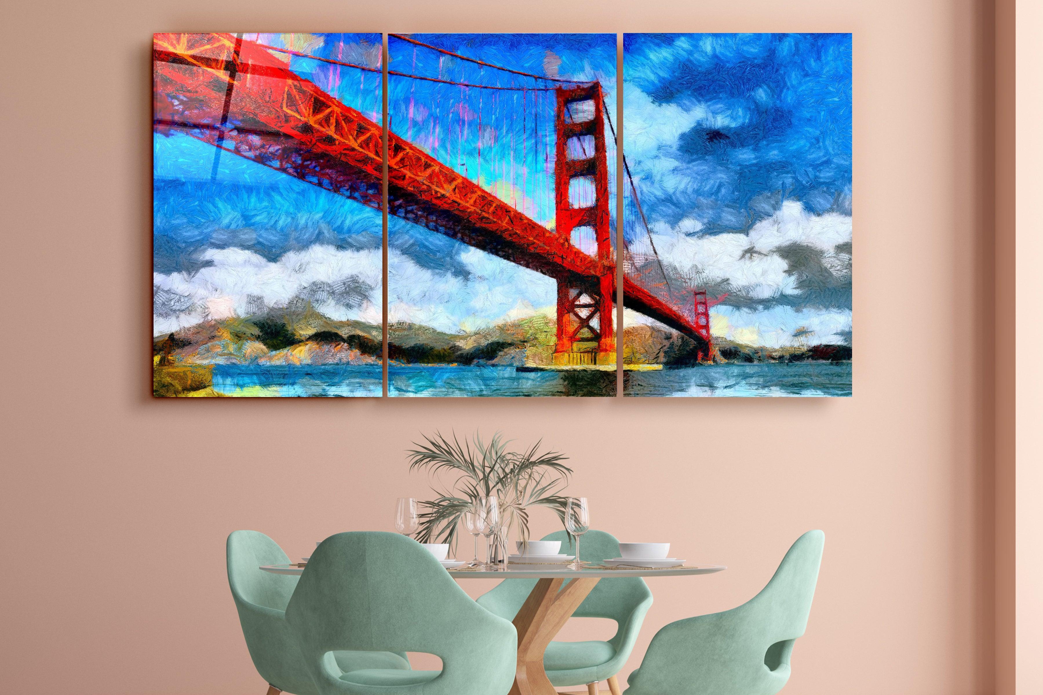 ・"Golden Gate Bridge - Trio"・Glass Wall Art