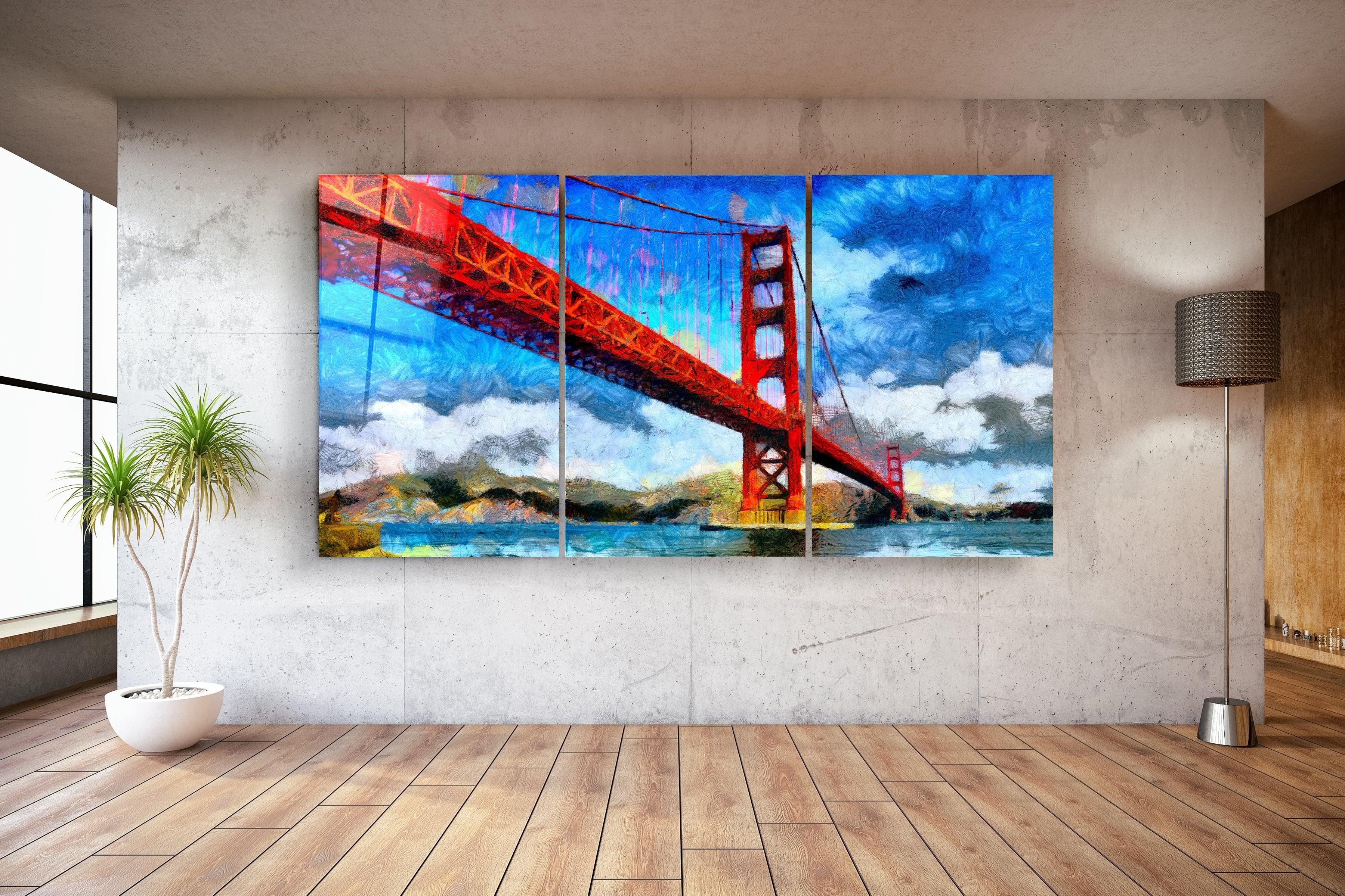 ・"Golden Gate Bridge - Trio"・Glass Wall Art
