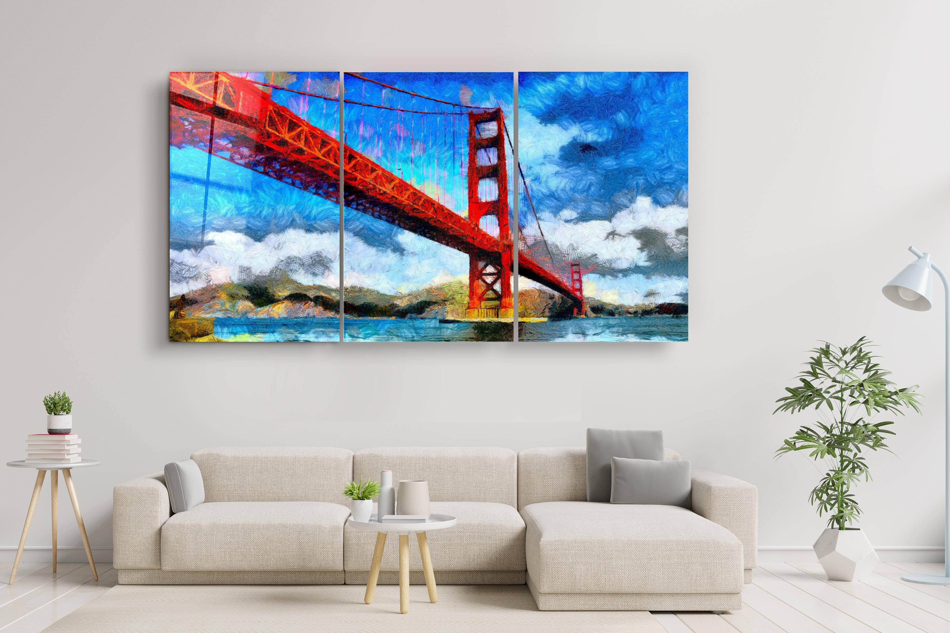 ・"Golden Gate Bridge - Trio"・Glass Wall Art