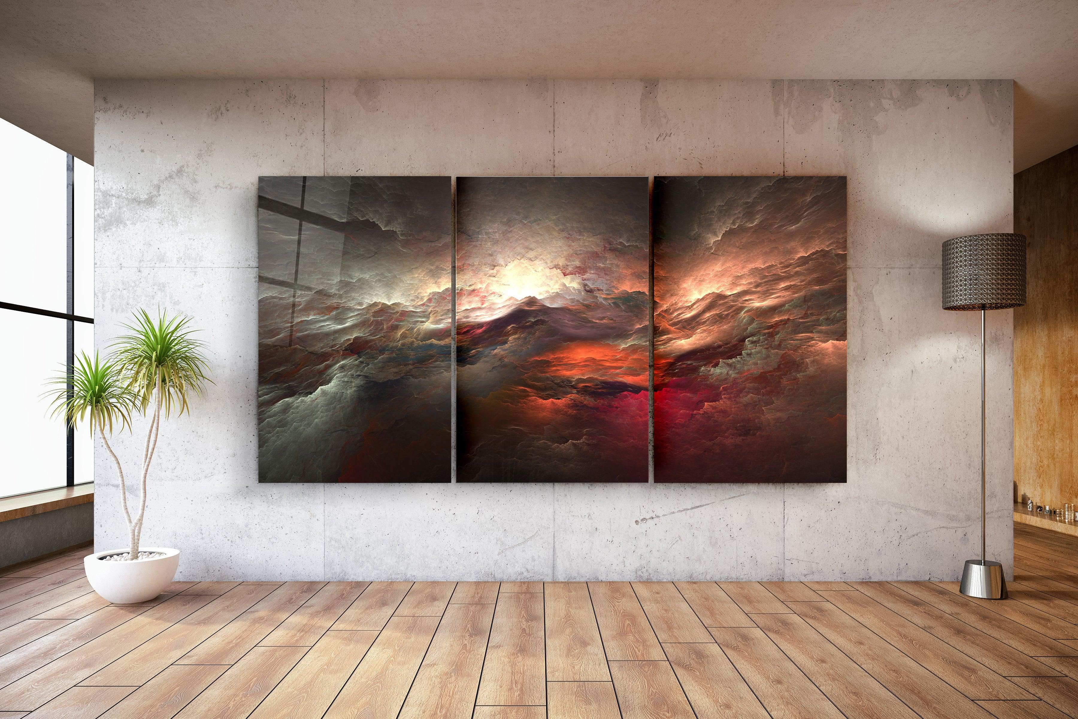・"Red Sky - Trio"・Glass Wall Art