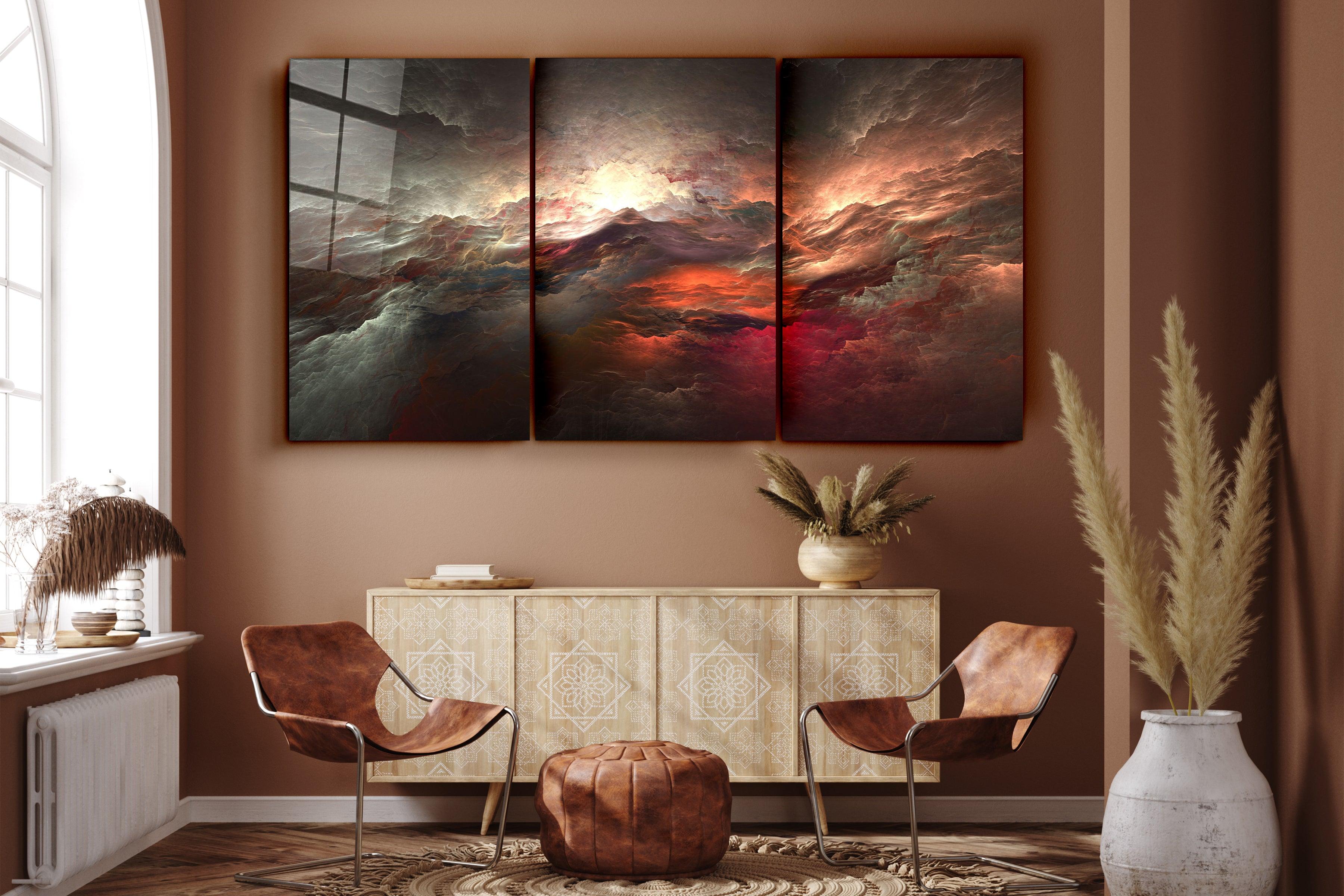 ・"Red Sky - Trio"・Glass Wall Art