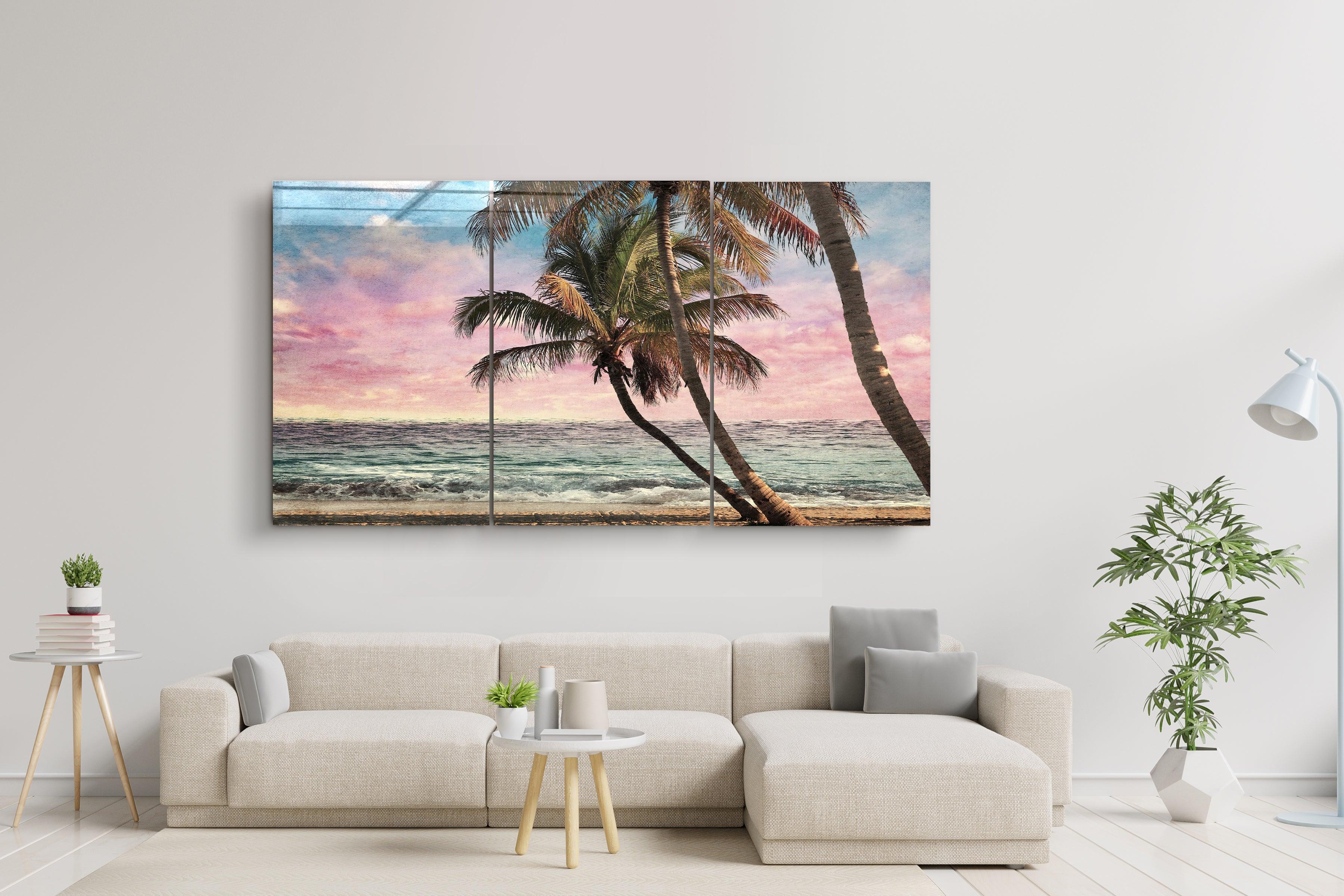 ・"Palm Beach Retro Filter - Trio"・Glass Wall Art