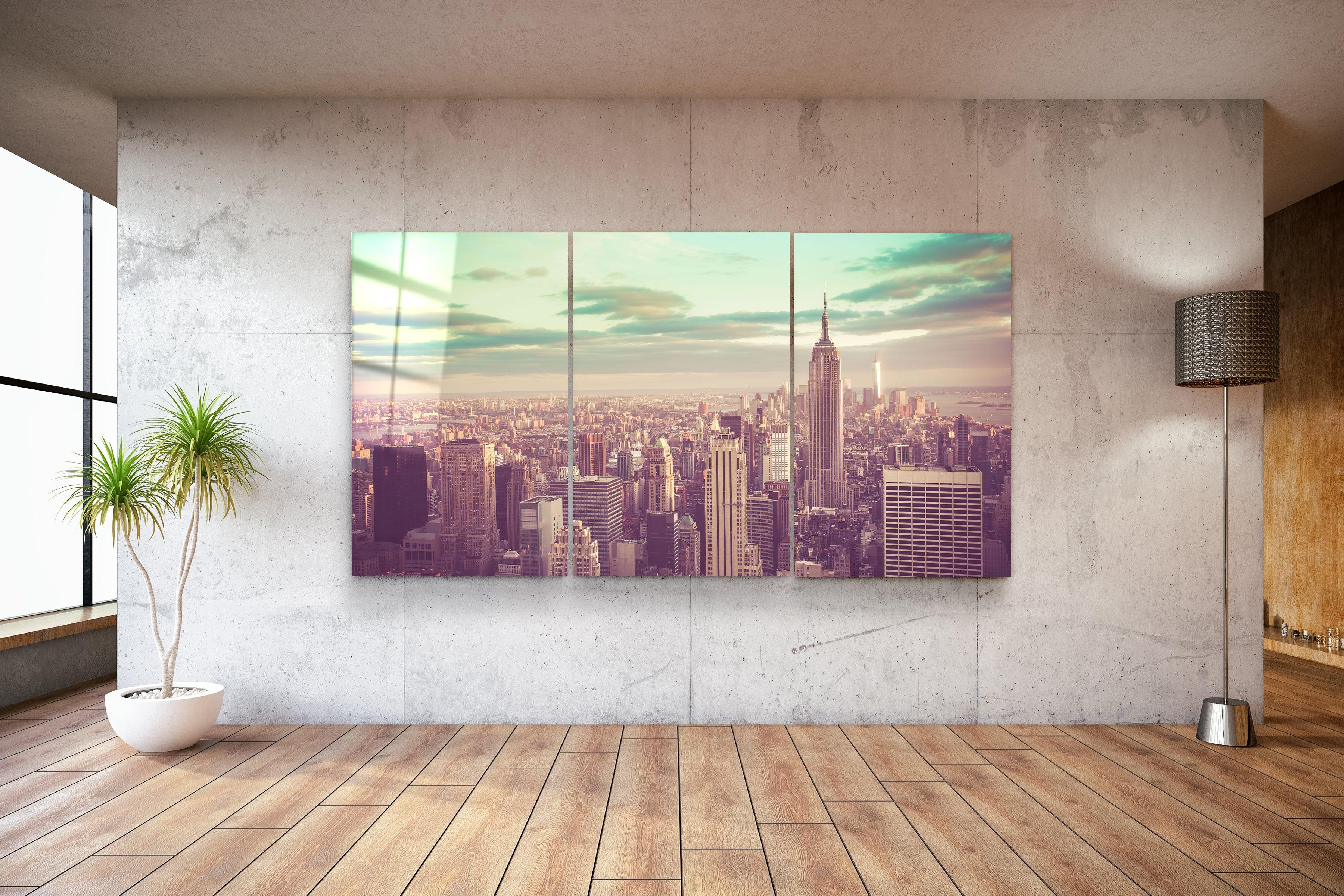 ・"NY Retro Filter - Trio"・Glass Wall Art
