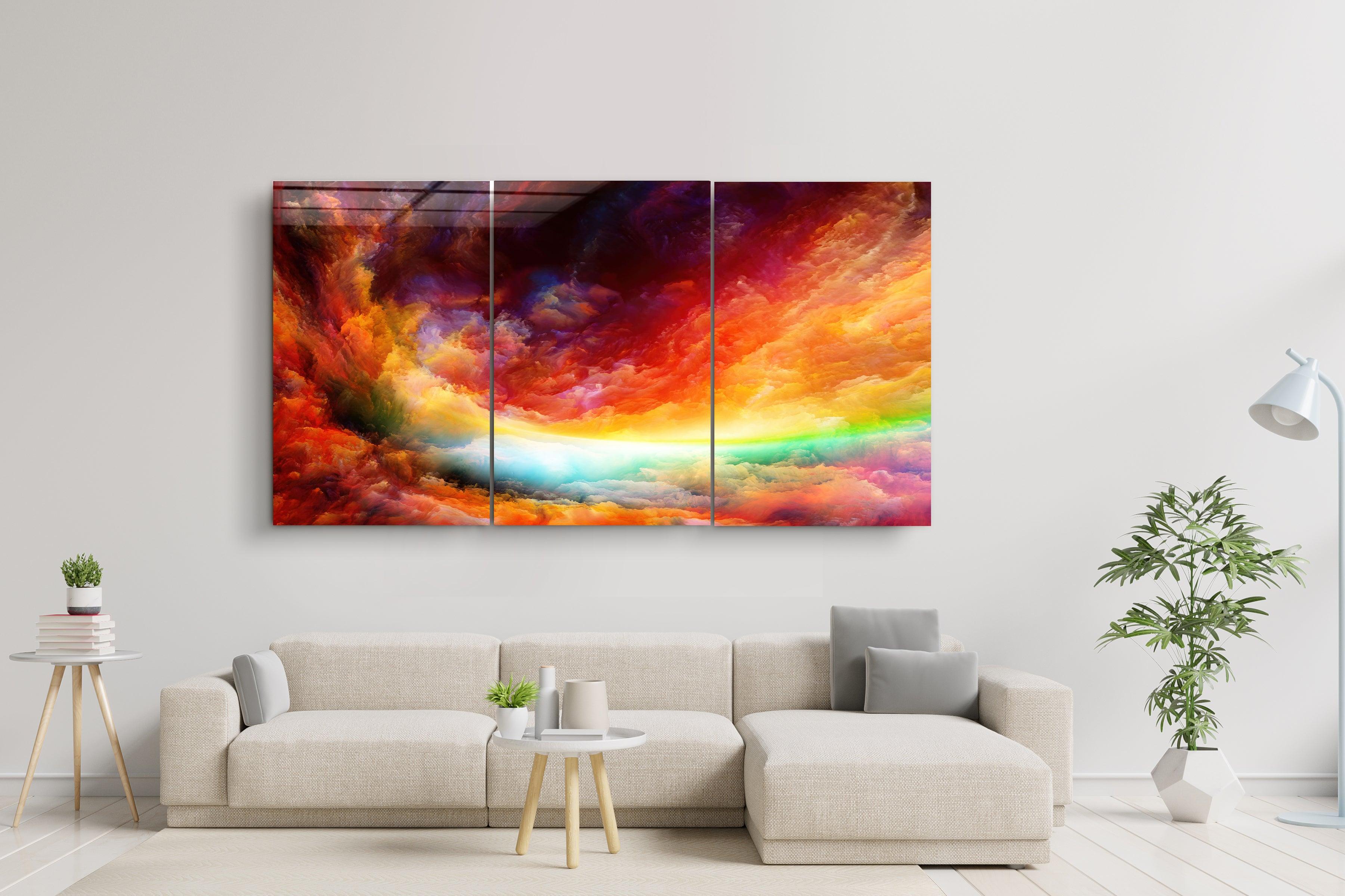 ・"Rainbow Clouds - Trio"・Glass Wall Art