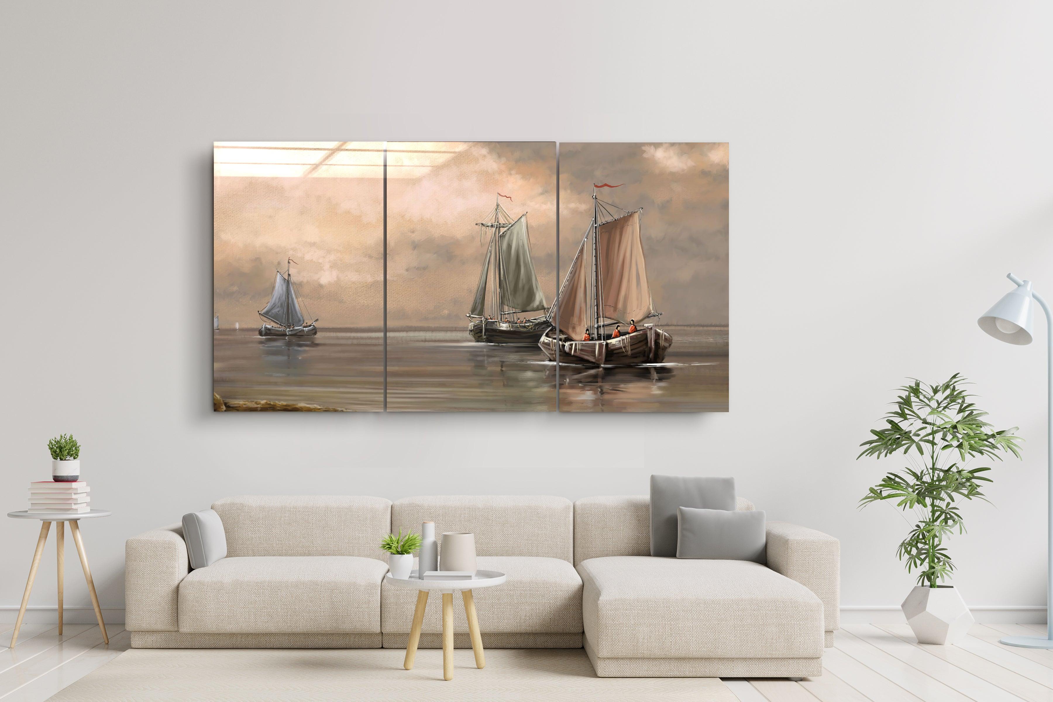 ・"Oil Painting Old Sea - Trio"・Glass Wall Art
