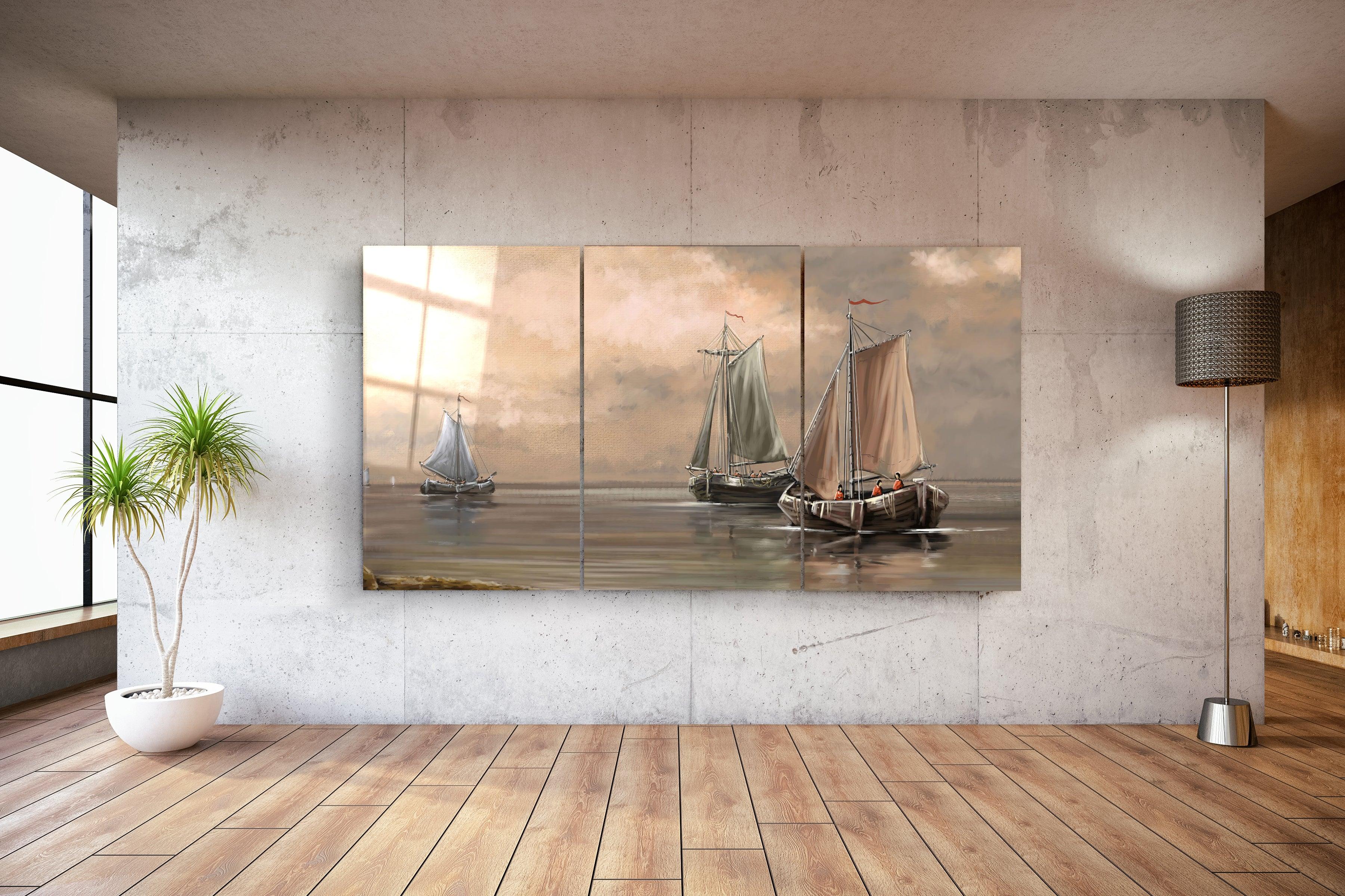 ・"Oil Painting Old Sea - Trio"・Glass Wall Art