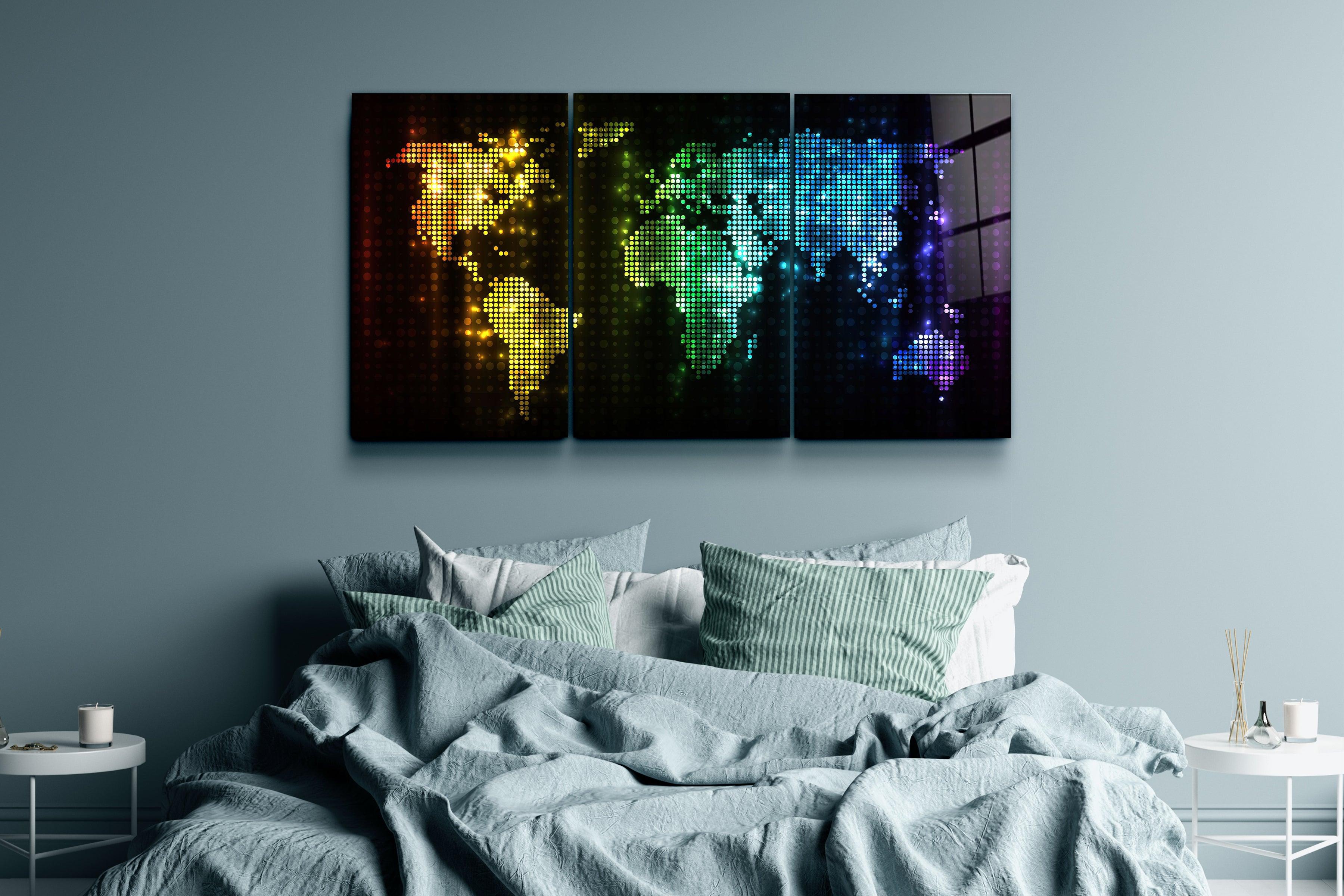 ・"World Map Dot Design - Trio"・Glass Wall Art
