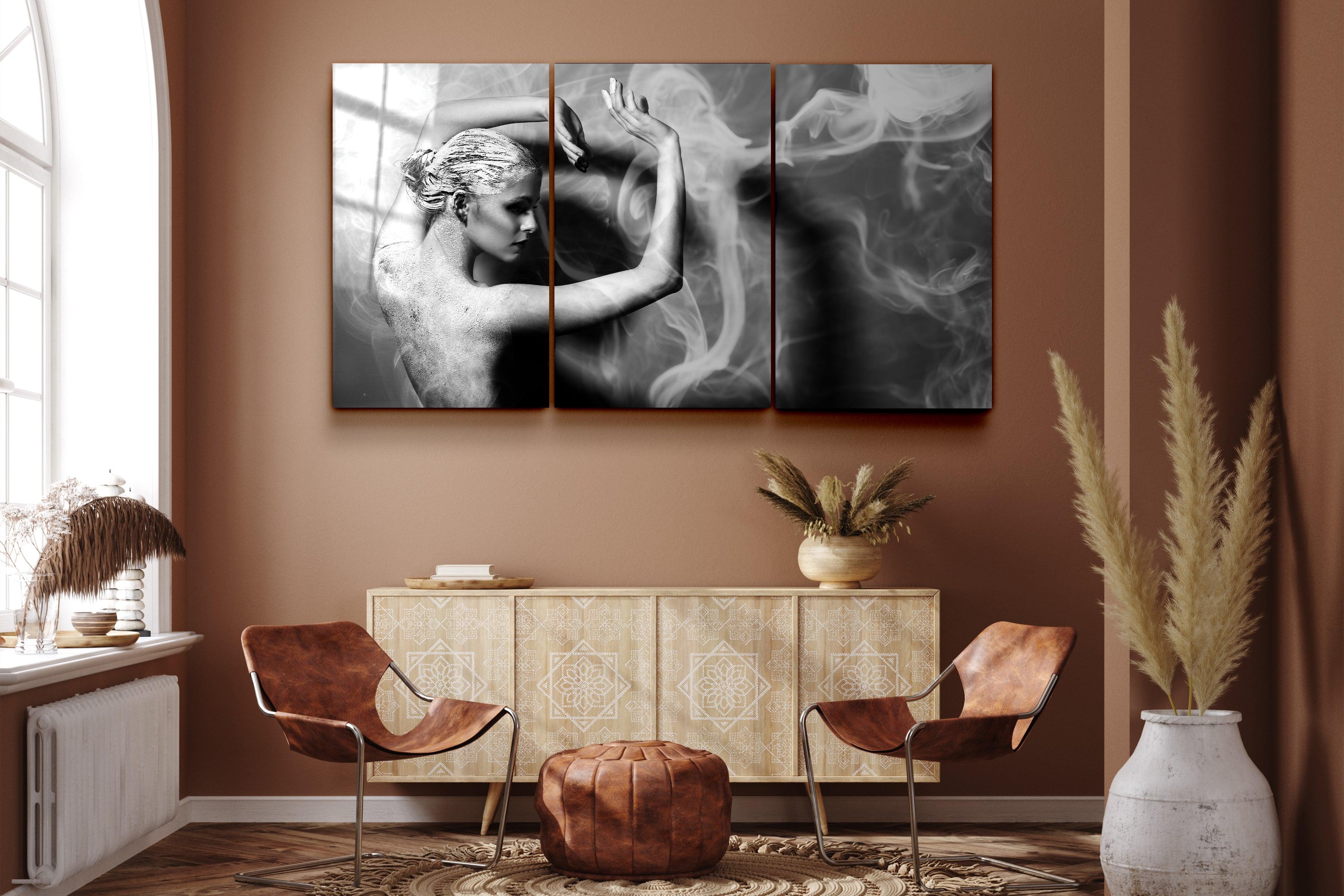 ・"Dancing with Smoke - Trio"・Glass Wall Art