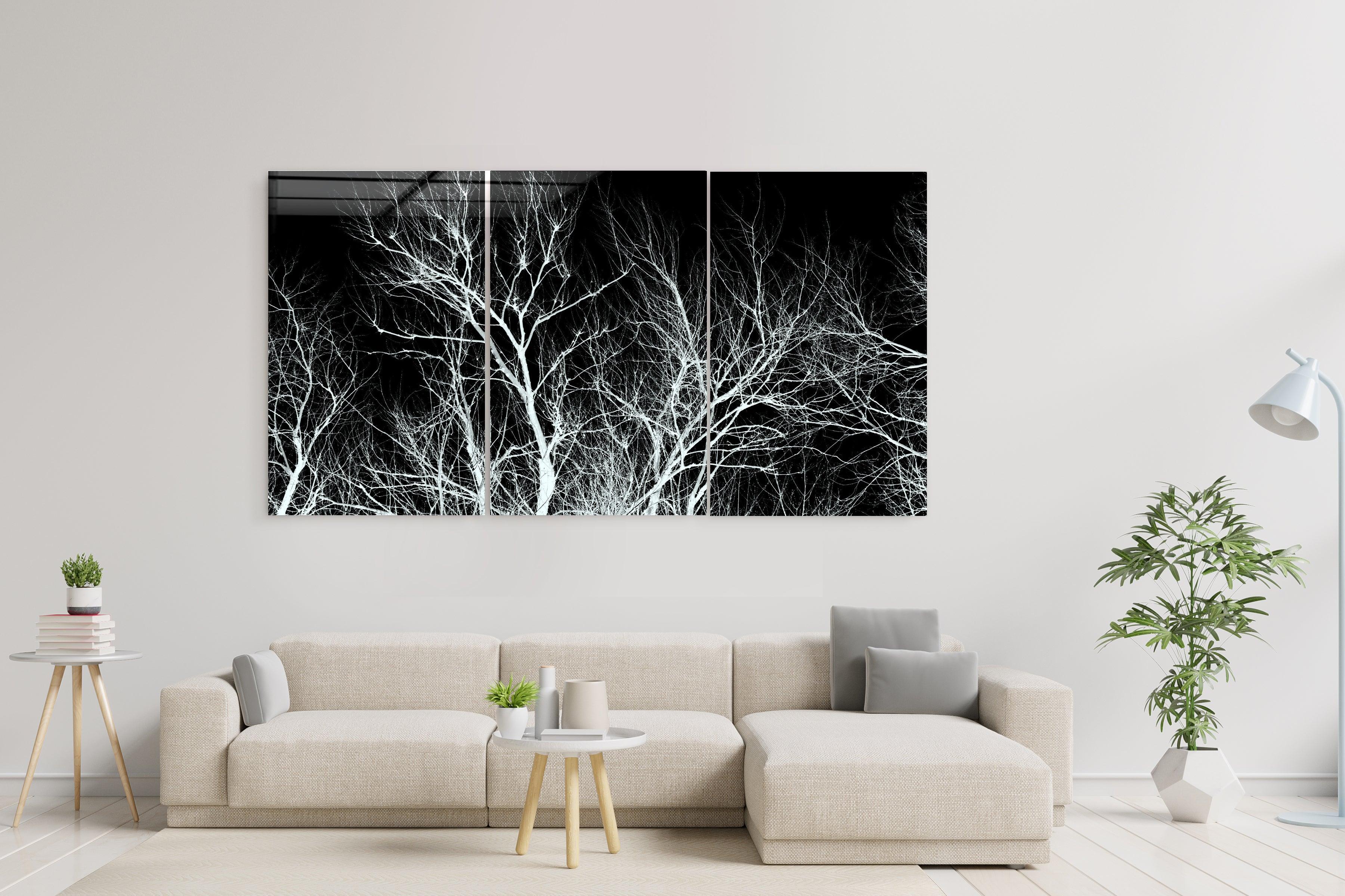 ・"Dried Branches Black and White - Trio"・Glass Wall Art