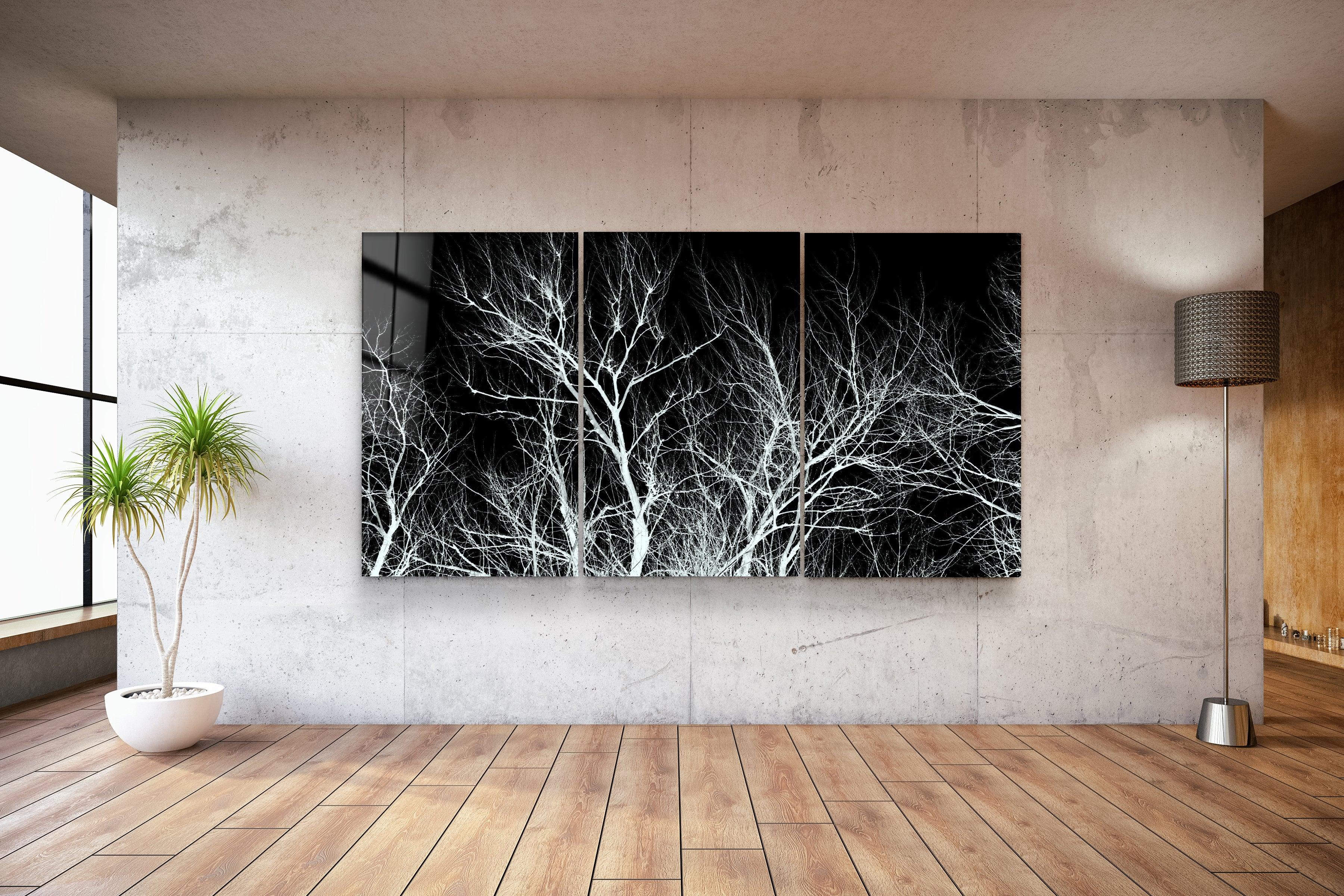 ・"Dried Branches Black and White - Trio"・Glass Wall Art